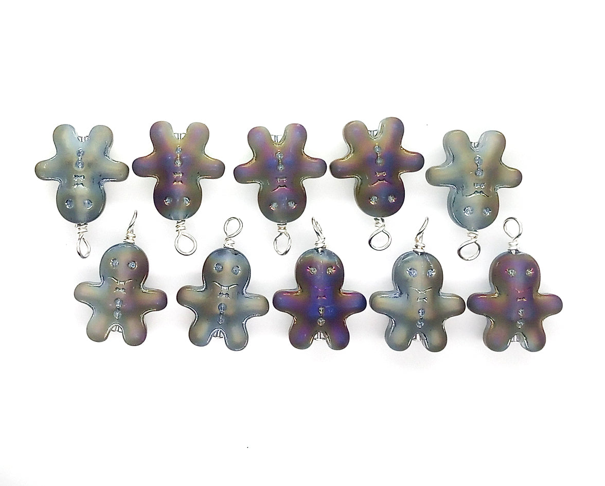 Little Gingerbread Man Charms, 10pc Christmas Bead Dangles Made from Small Glass Beads