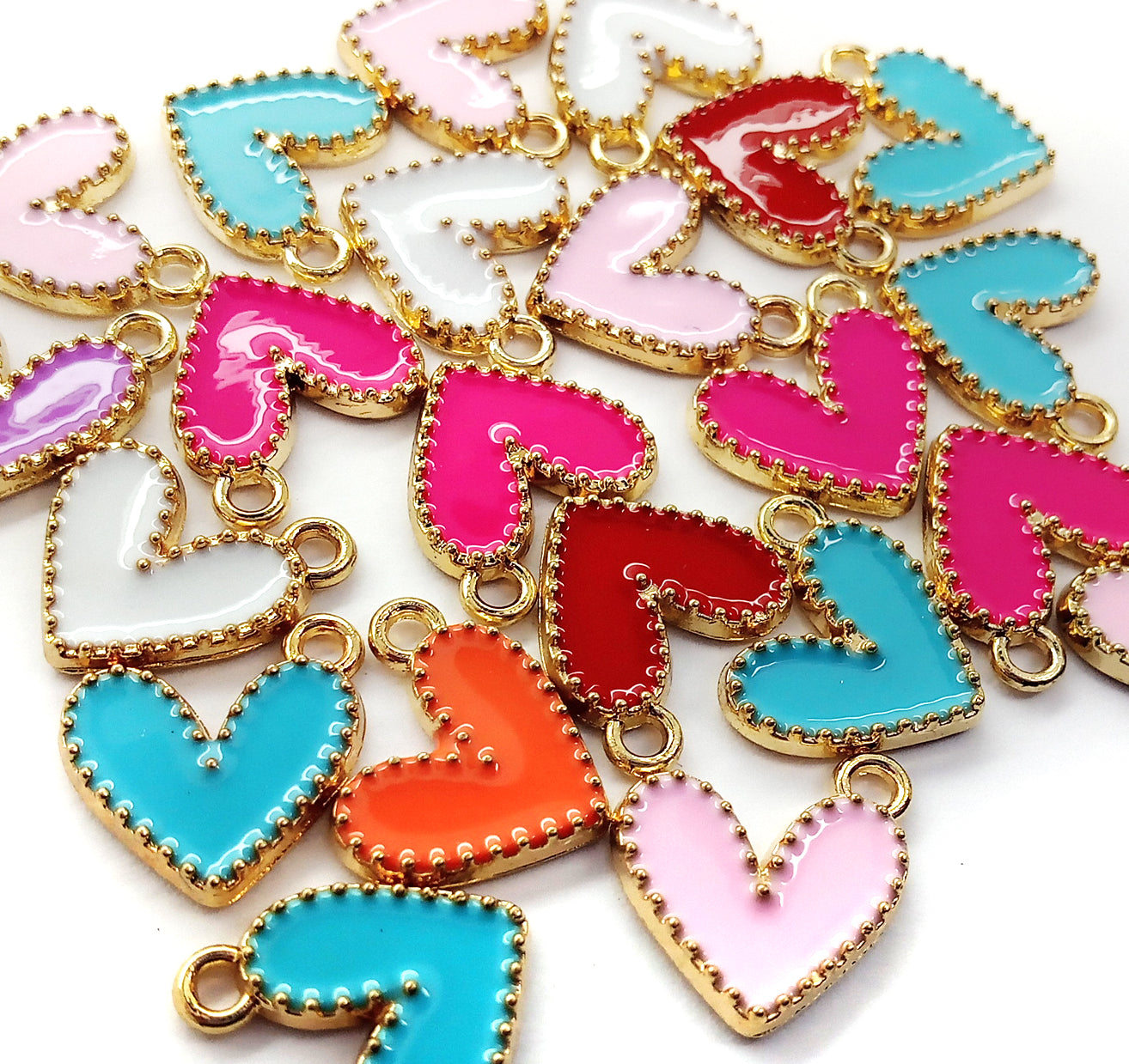 Heart Enamel Charms, 6pcs, Multicolor