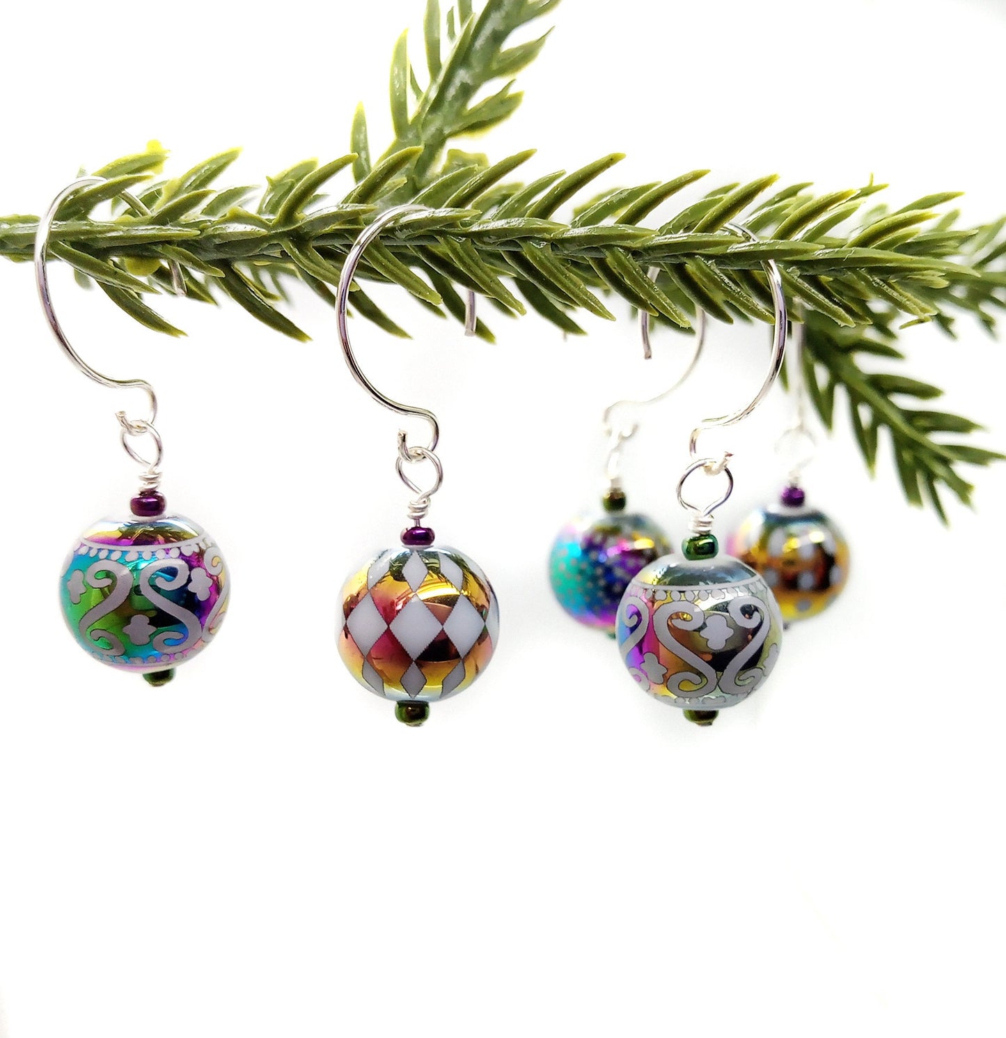 Shiny Glass Mini Ornaments, Set of 8 pieces, Rainbow Hue