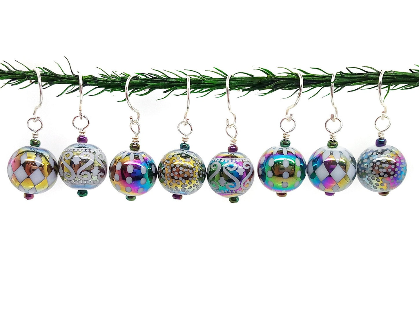 Shiny Glass Mini Ornaments, Set of 8 pieces, Rainbow Hue