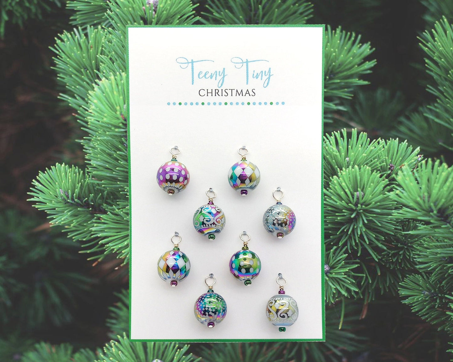 Shiny Glass Mini Ornaments, Set of 8 pieces, Rainbow Hue