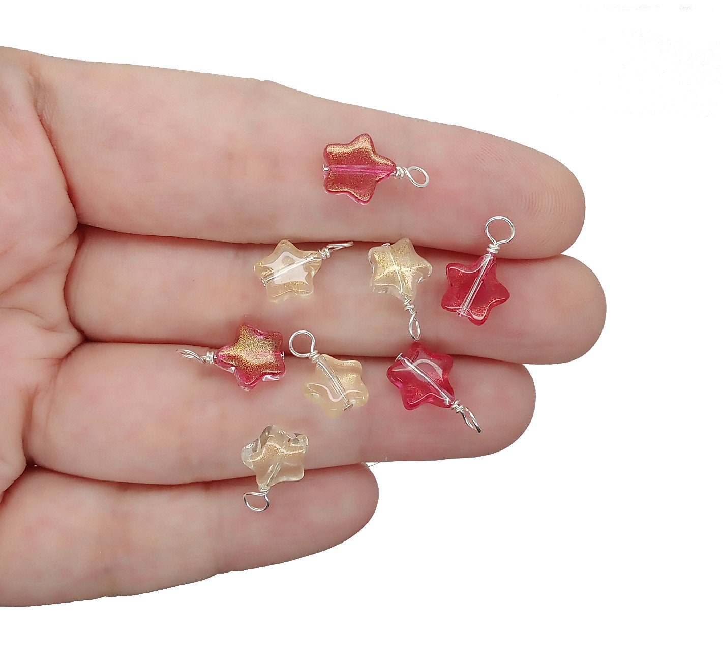 Tiny Star Christmas Ornaments Set of 8, Red & Yellow Miniature Baubles