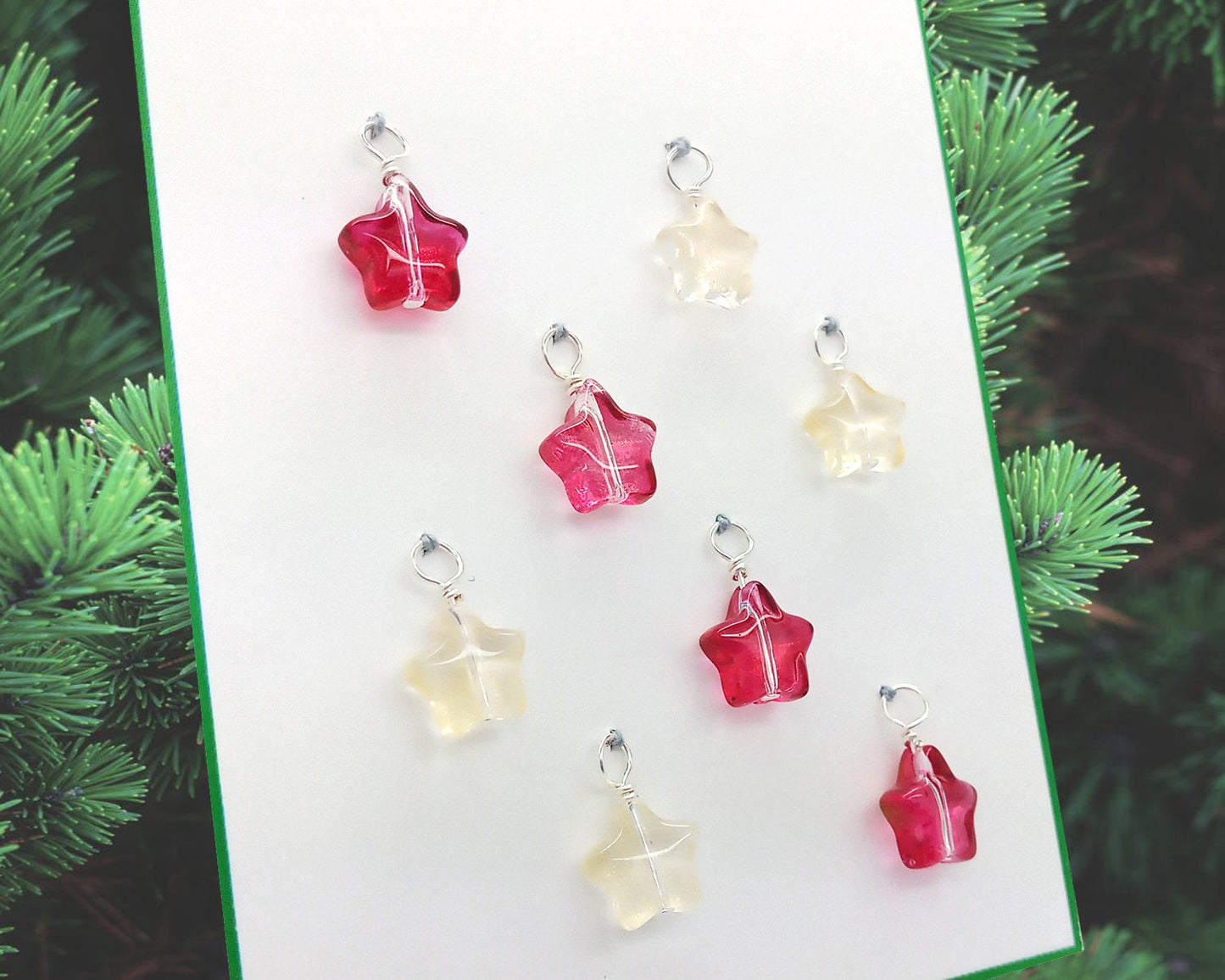 Tiny Star Christmas Ornaments Set of 8, Red & Yellow Miniature Baubles