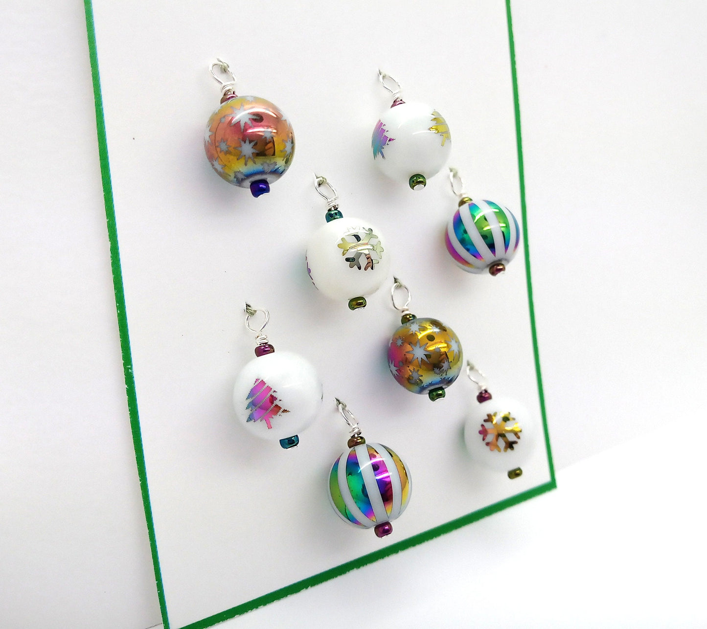 Winter-Themed Rainbow Mini Ornaments, Set of 8, 1:12 scale Glass Baubles