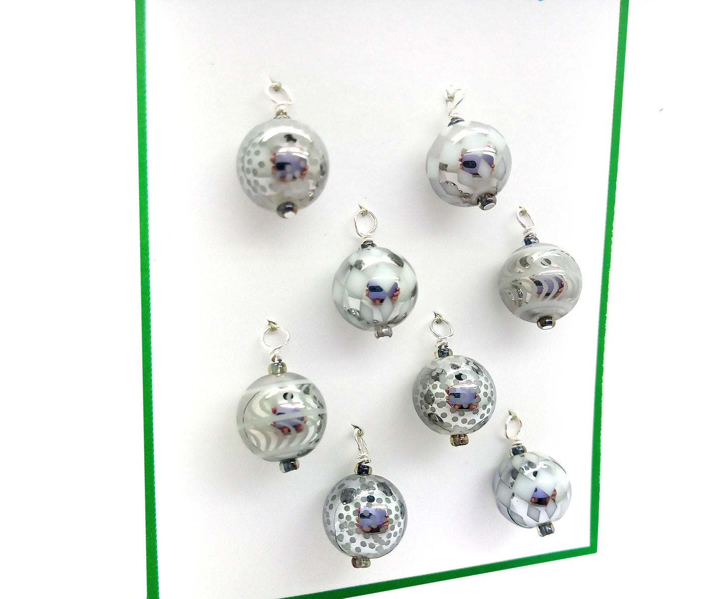 Set of 8 Silver Patterned Miniature Ornaments for Dollhouse Tree