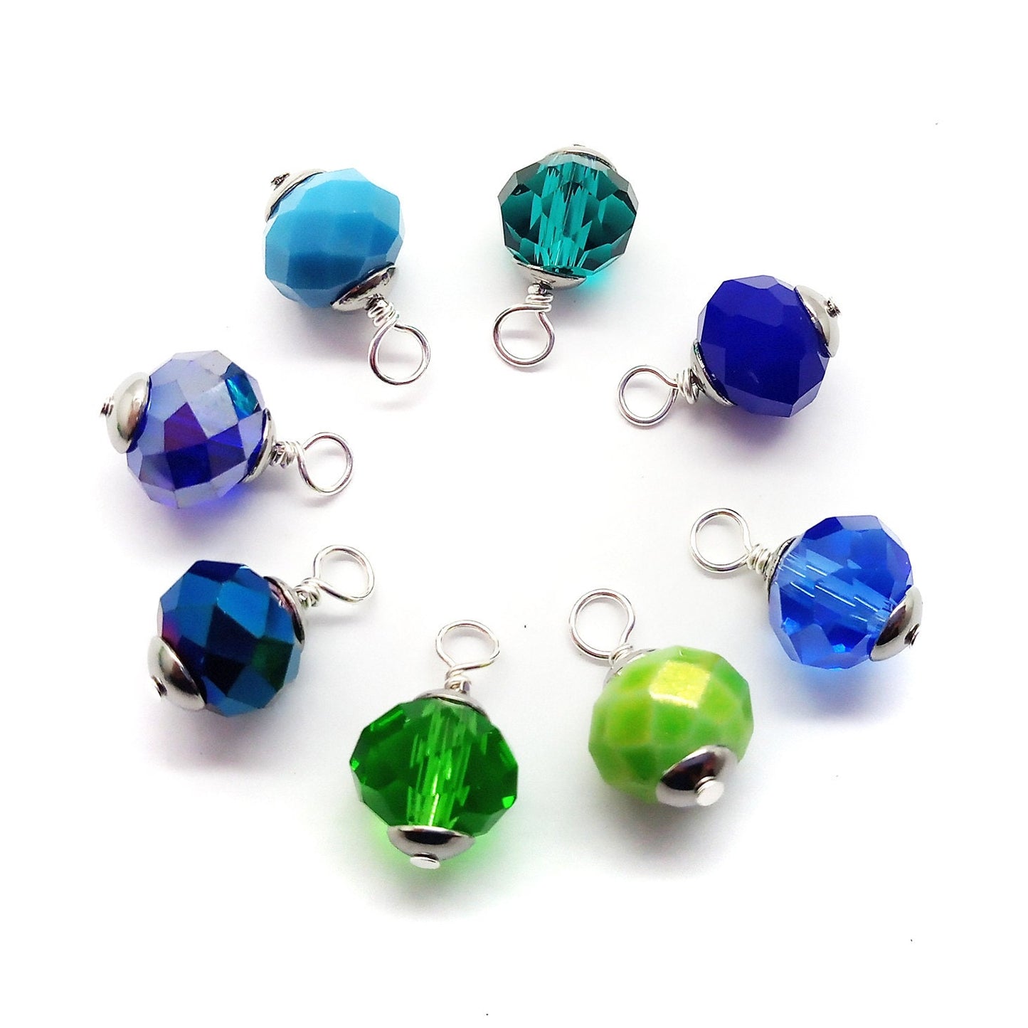 Blue & Green Miniature Glass Christmas Ornaments, 10 pieces