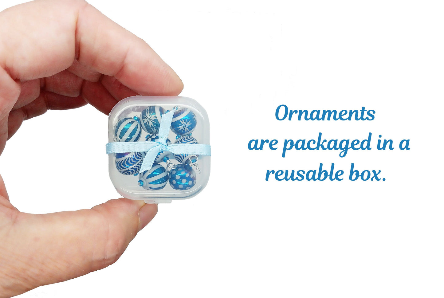 Blue Miniature Ornaments, Set of 8 Mini Glass Baubles