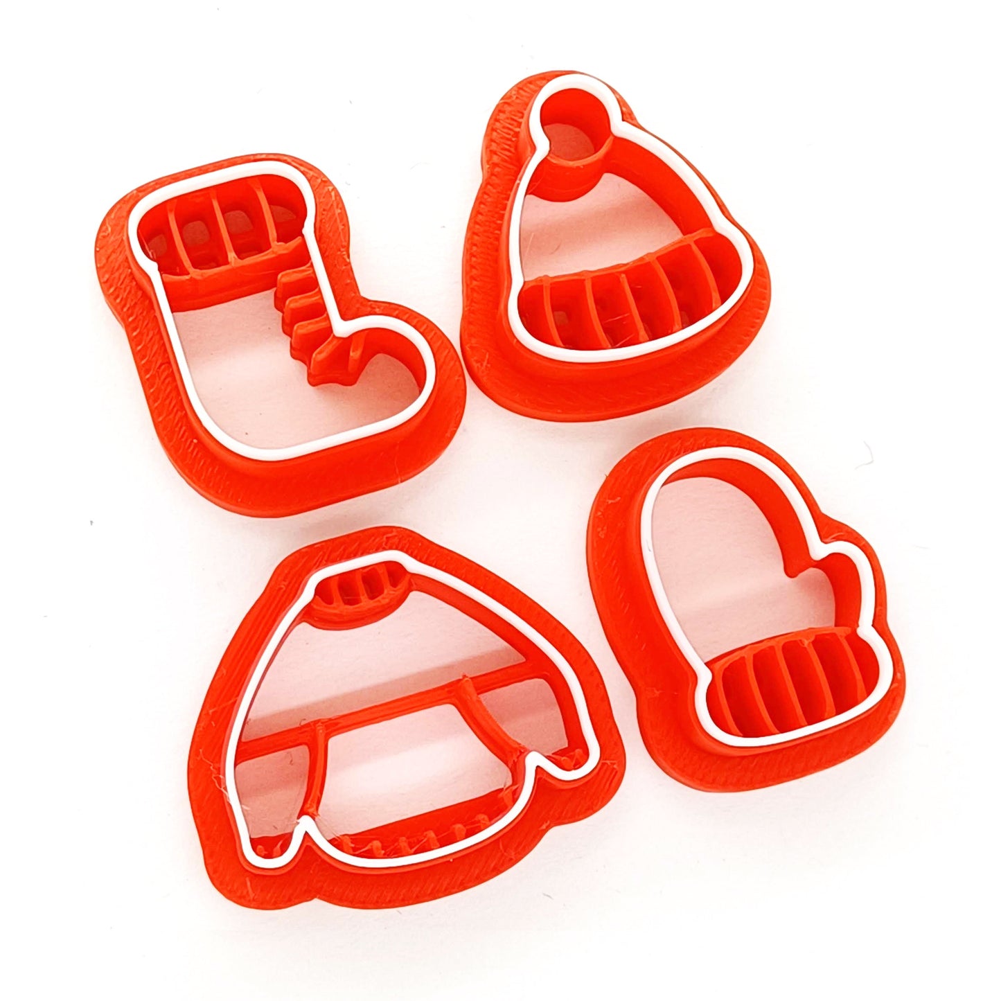 Winter Clothing Clay Cutters for Christmas, 4 pc Set with Mitten and Sweater