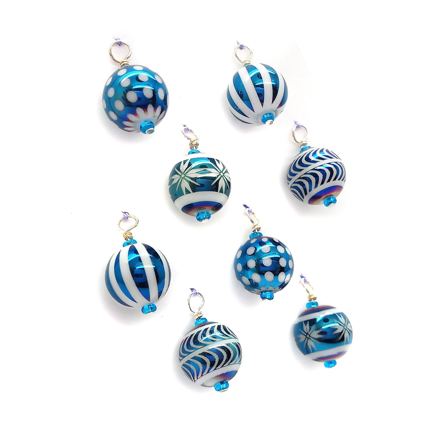 Blue Miniature Ornaments, Set of 8 Mini Glass Baubles