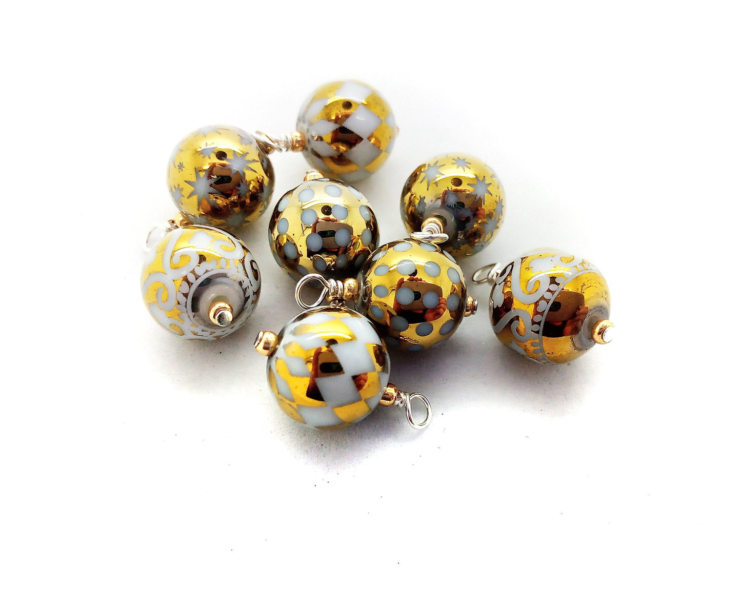 Gold Miniature Christmas Ornaments in Storage Box