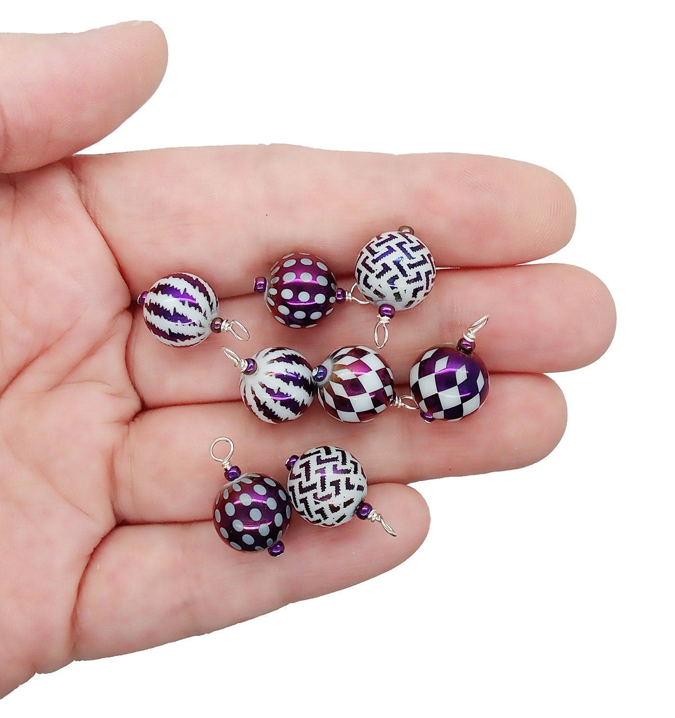 Purple Miniature Ornaments in Storage Box, 1:12 Dollhouse Christmas Baubles