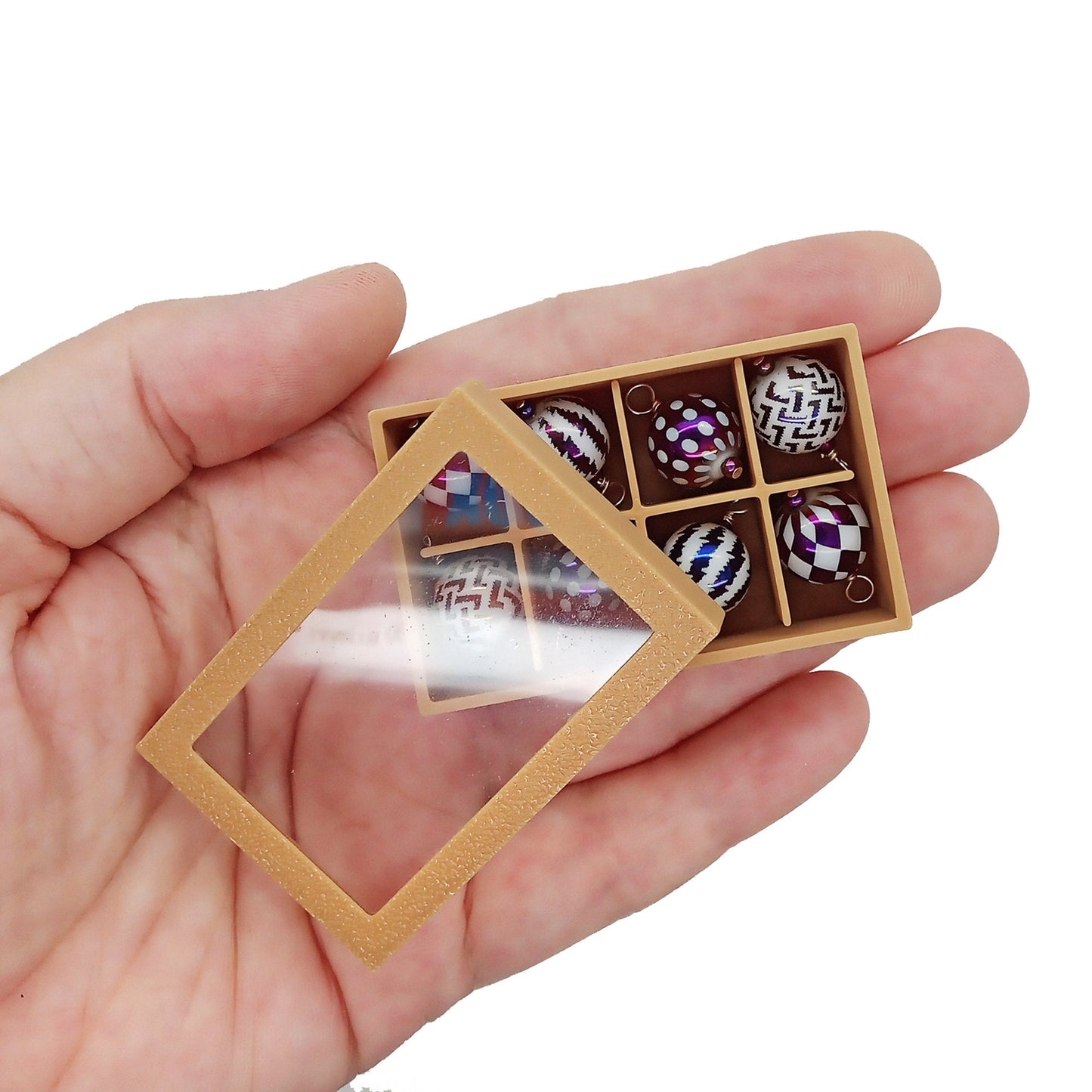 Purple Miniature Ornaments in Storage Box, 1:12 Dollhouse Christmas Baubles