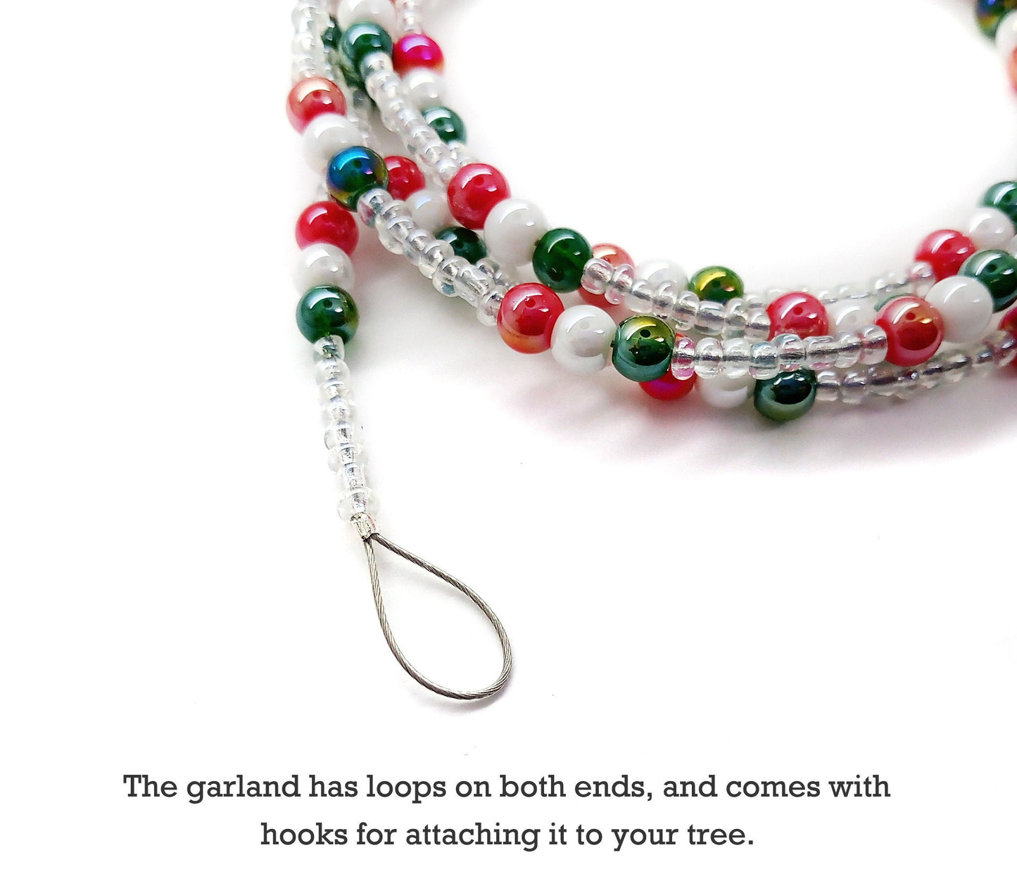 Miniature Christmas Tree Garland, Red White & Green Beaded Wire