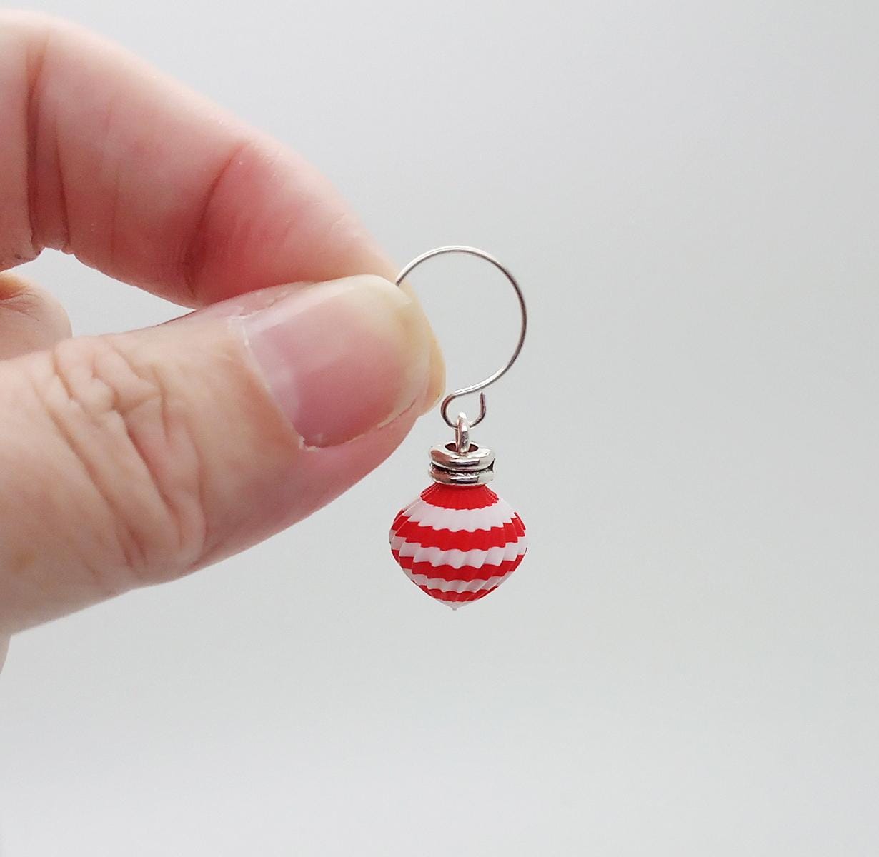 Miniature Ornaments in Red & White Stripes, 8 pcs, Tiny Christmas Baubles