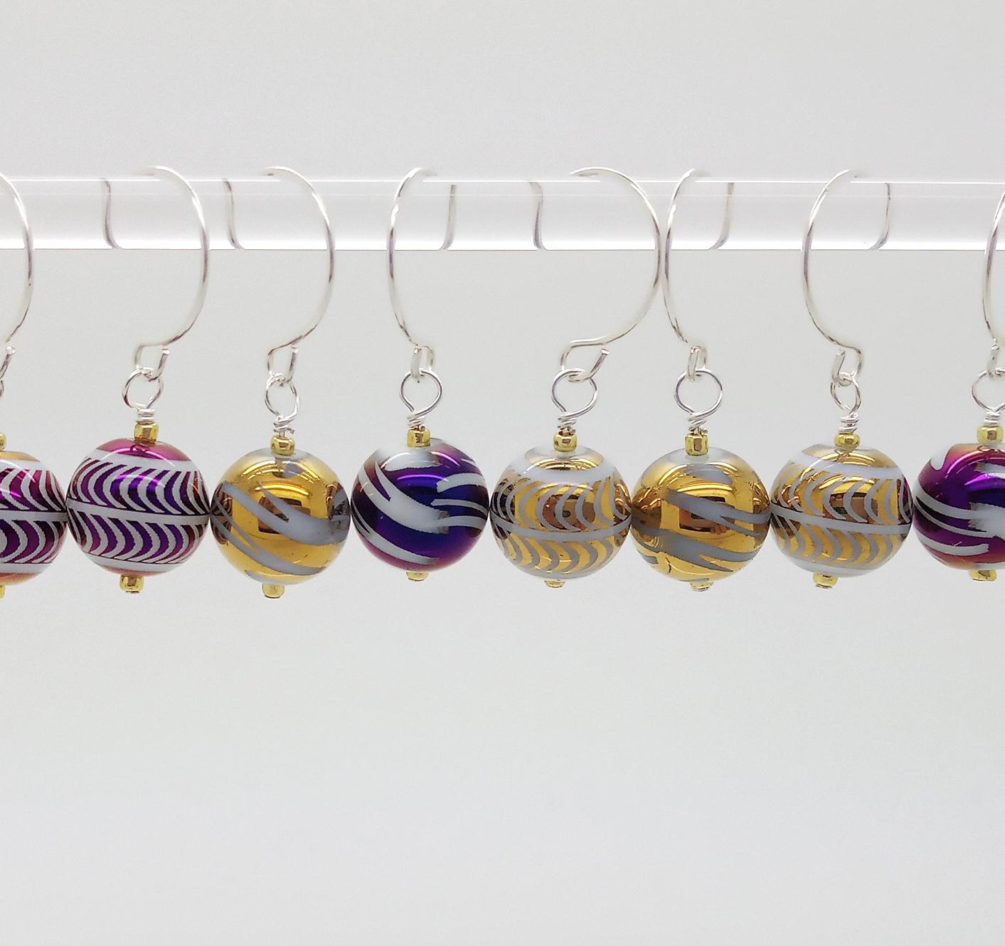 Purple & Gold Miniature Ornament Set, 8 Mini Glass Baubles