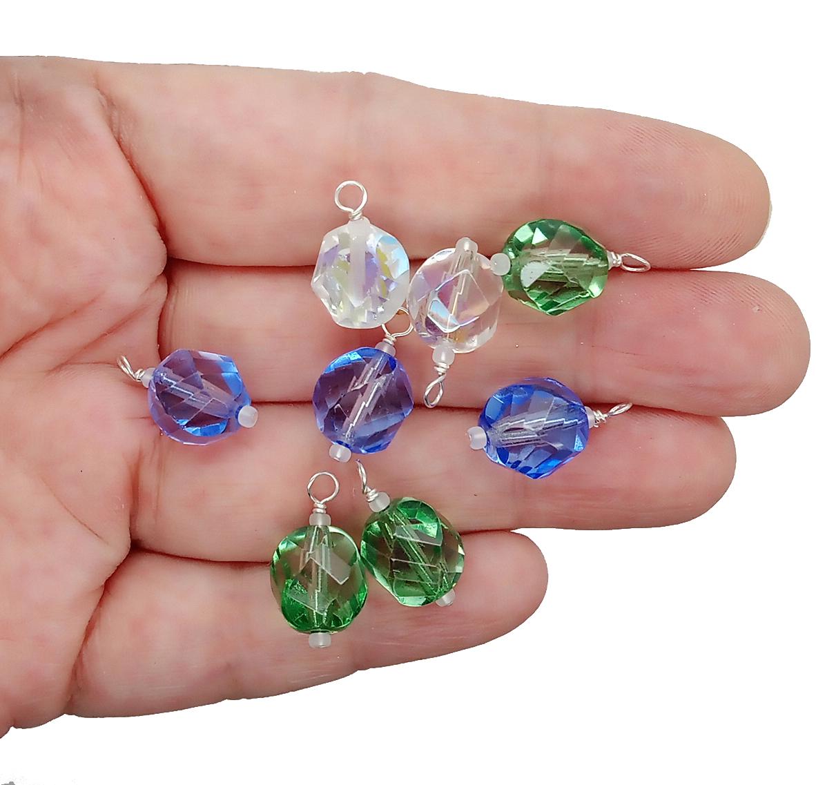 Blue & Green Miniature Glass Christmas Ornaments, Set of 8