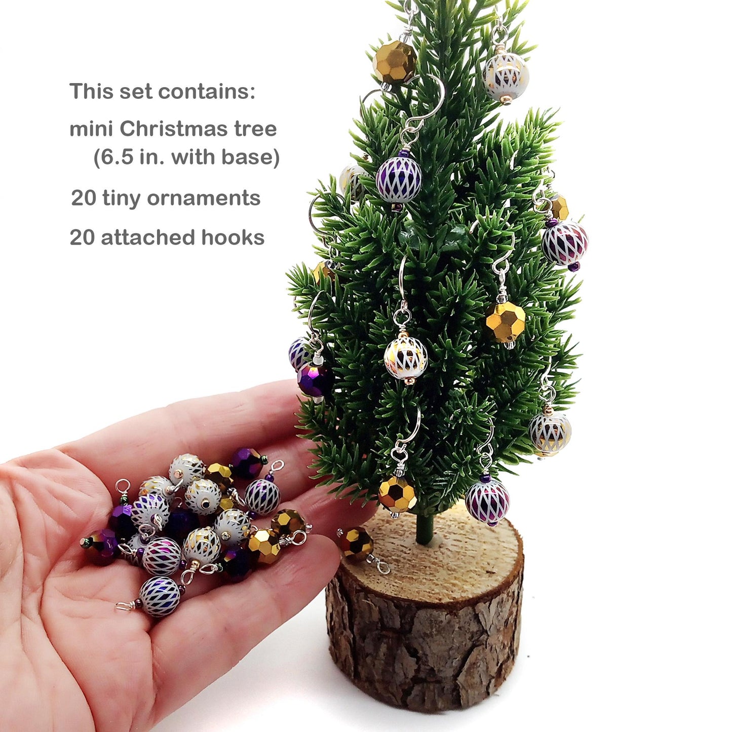 Mini Christmas Tree with Ornaments, 6.5 in tall, Trim Your Own, 1:12 scale