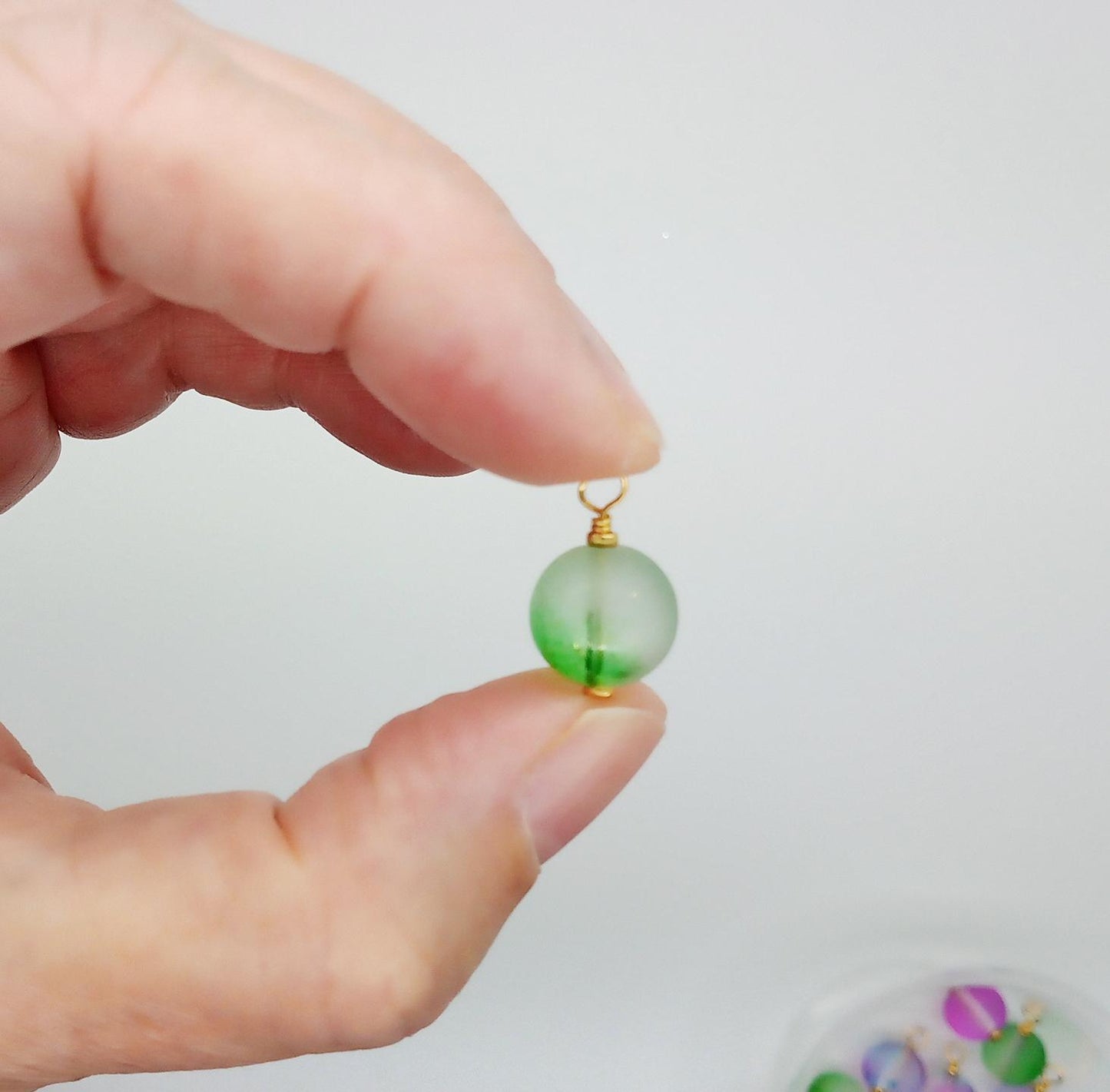 Purple & Green Glass Mini Ornaments, 8 Miniature Christmas Tree Baubles