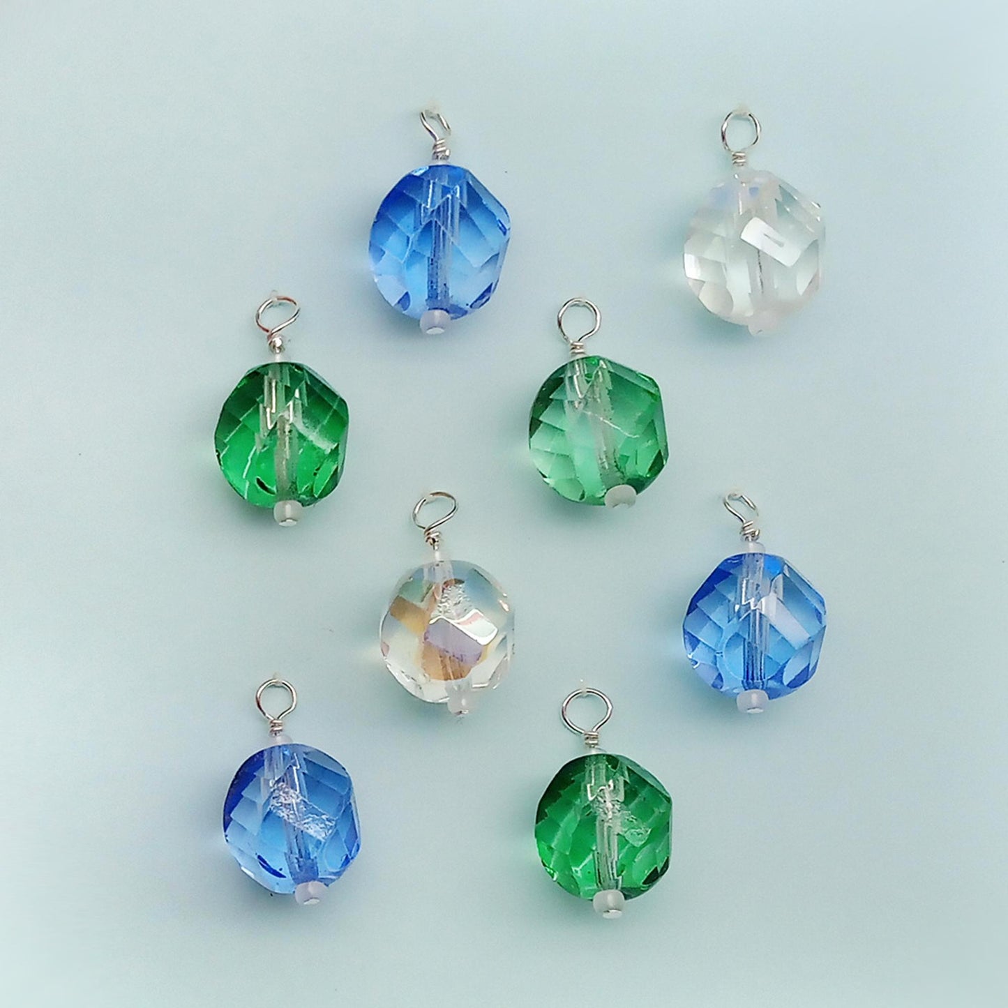 Blue & Green Miniature Glass Christmas Ornaments, Set of 8