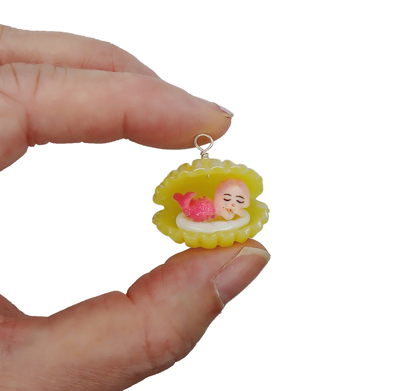 Mermaids in Shells Pendants, 5 Charms in Mixed Pastels