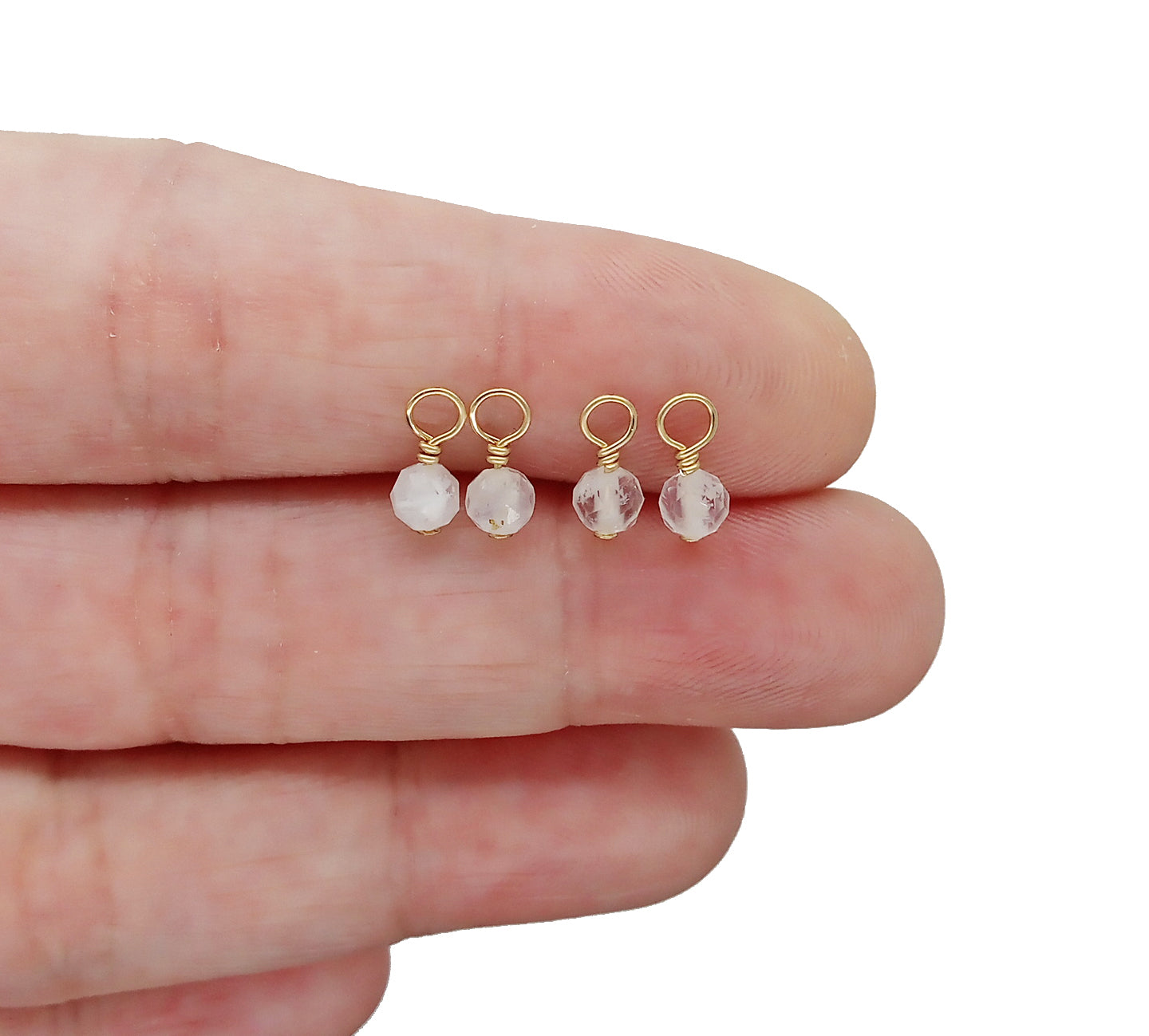 4mm Moonstone Bead Dangles, June Birthstone Charms, Pair