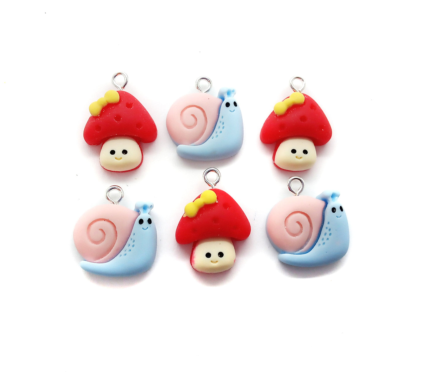 Snail & Mushroom Charms, Set of 6 pieces