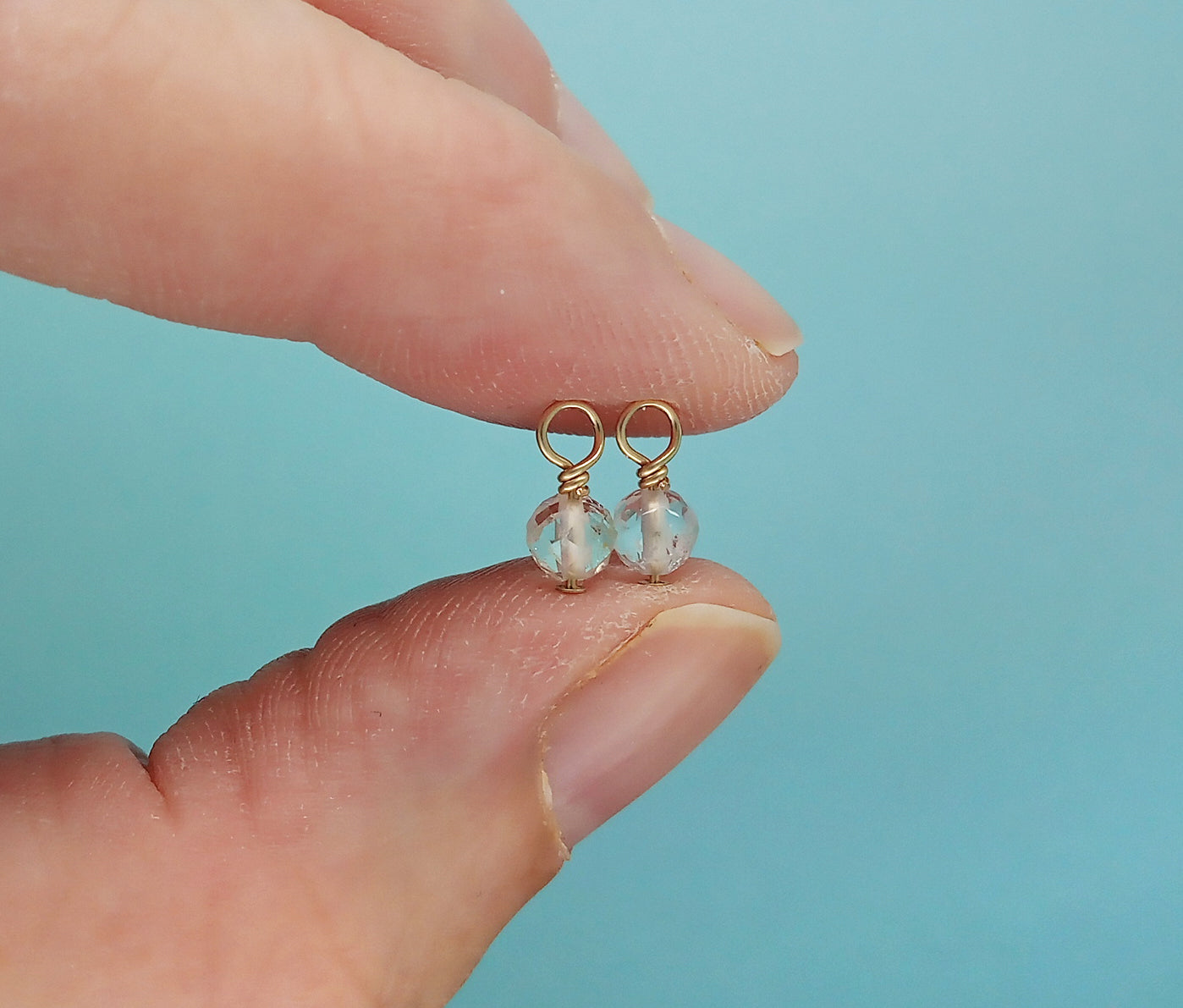 4mm White Topaz Bead Dangles, April Birthstone Charms, Pair