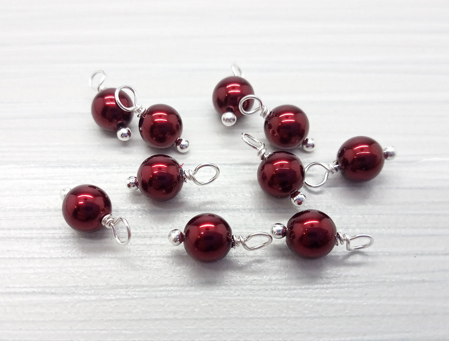 Crystal Pearl Bead Charms, Small Burgundy 6mm Dangles - Adorabilities Charms & Trinkets