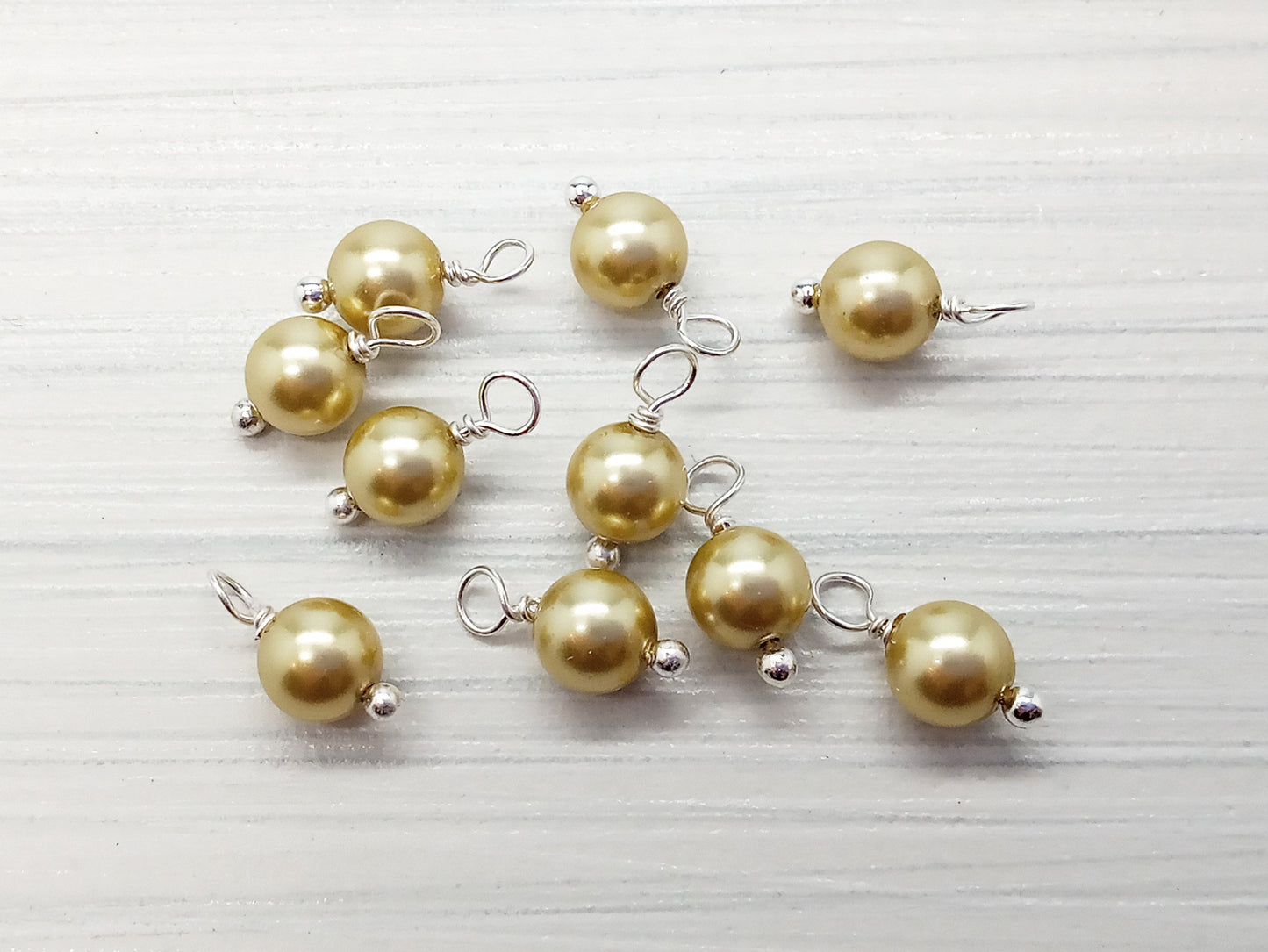 Crystal Pearl Bead Charms, Small Olive Green 6mm Dangles - Adorabilities Charms & Trinkets