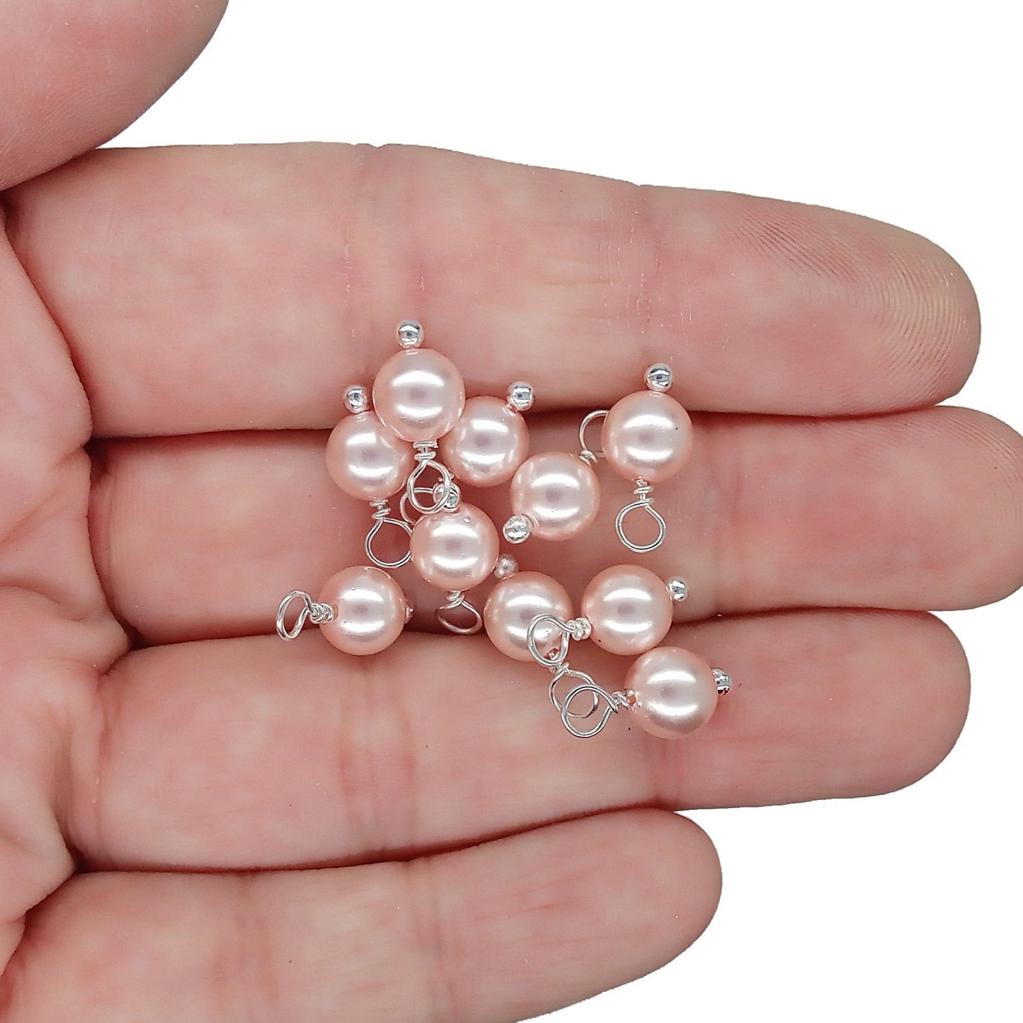 Crystal Pearl Bead Charms, Small Pink 6mm Dangles - Adorabilities Charms & Trinkets