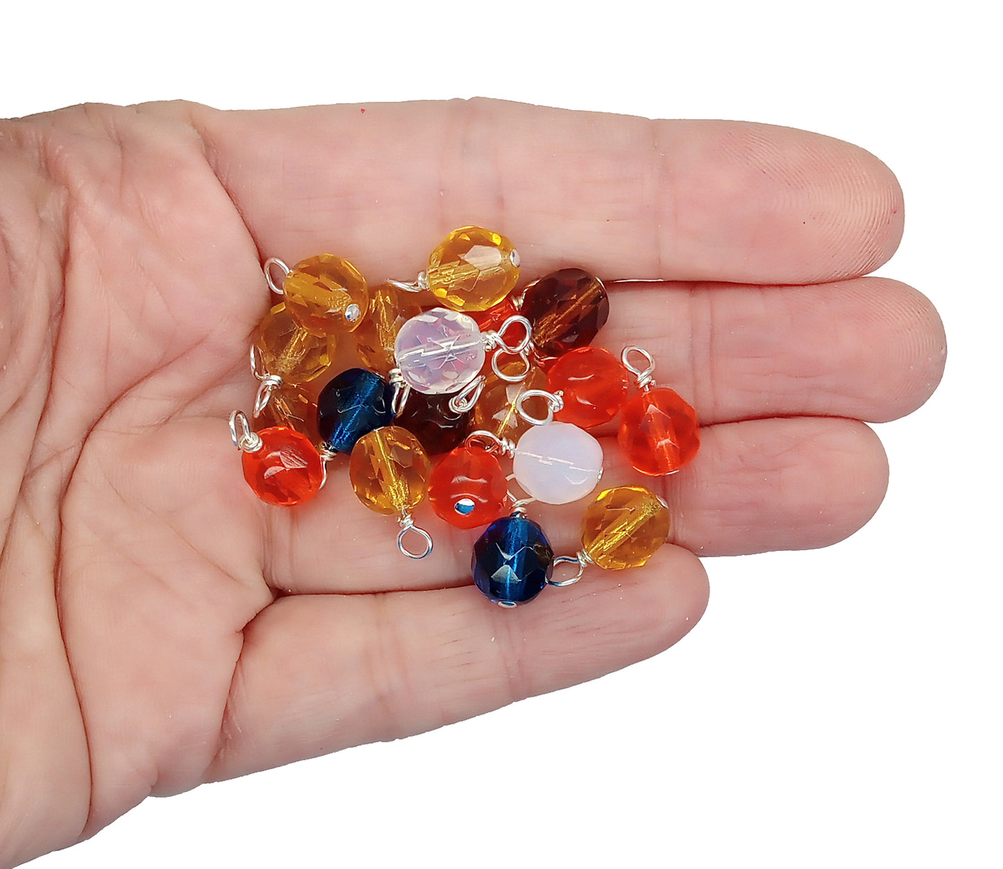 10 pc Colorful Dangles, 8mm Fire-Polished Bead Charms, Ocean Sunrise Mix