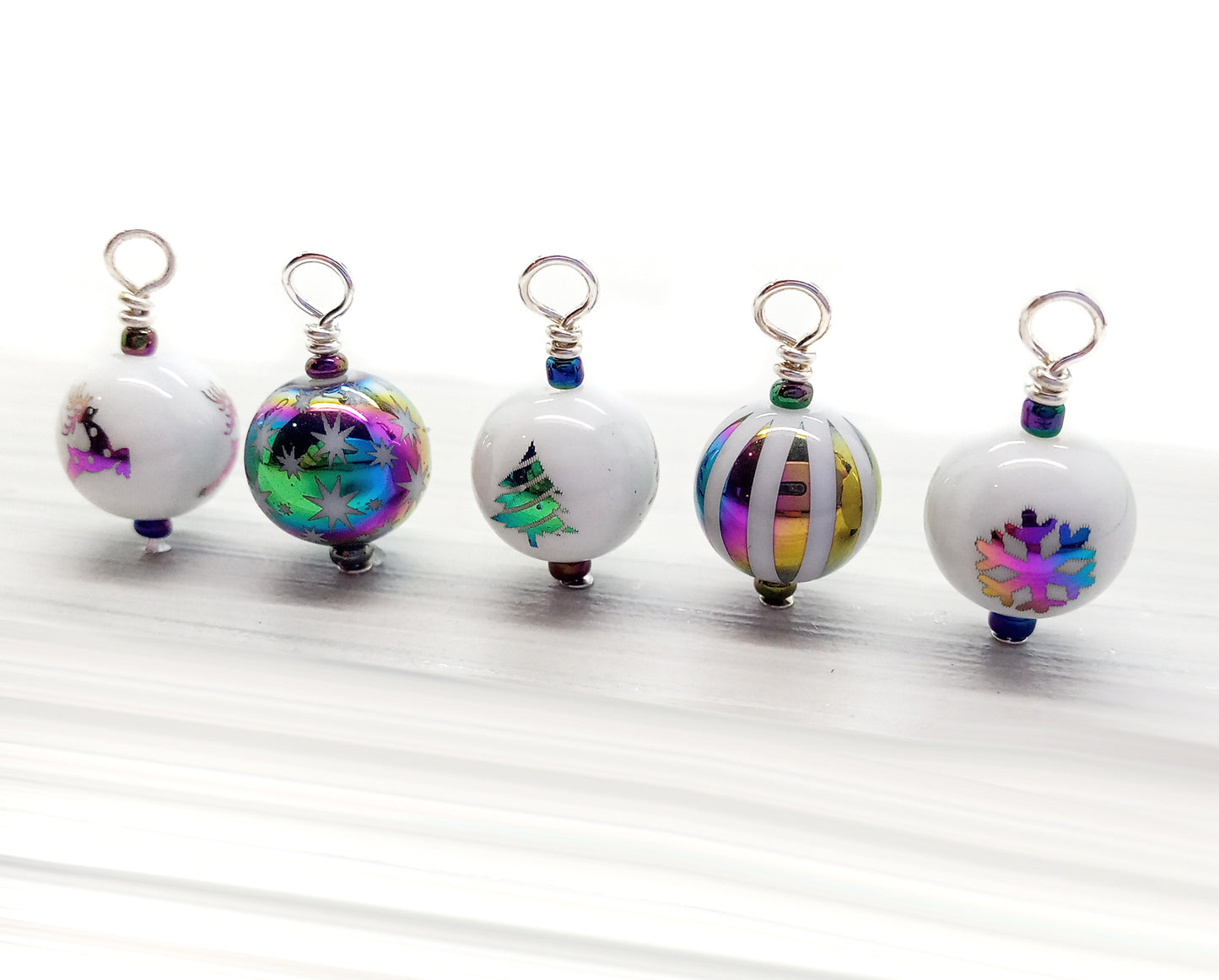 Colorful Christmas Bead Charms, Rainbow Holiday Dangles - Adorabilities Charms & Trinkets