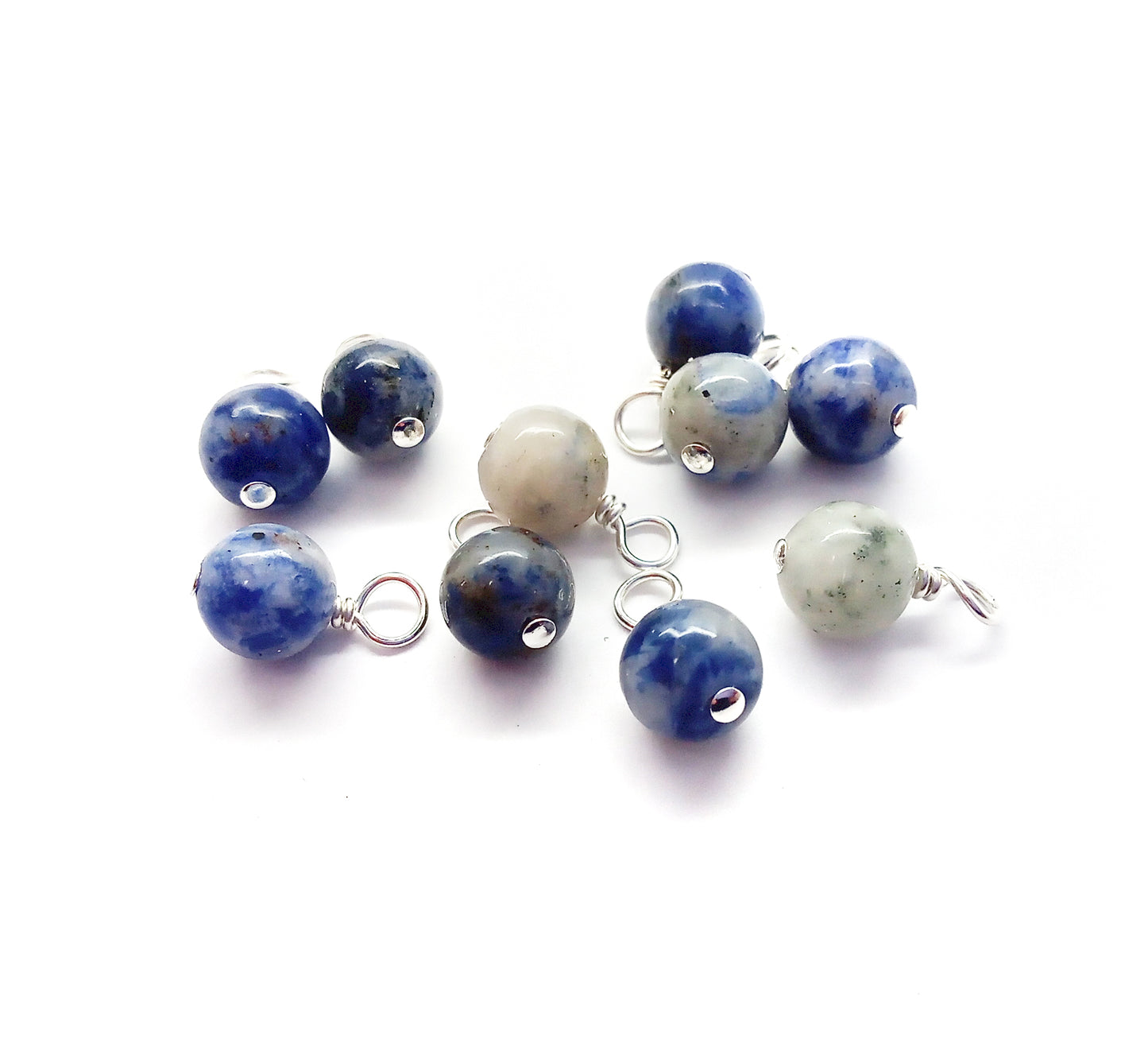 Snowflake Sodalite 6mm Bead Charms, Blue Gemstone Dangles, 10 pc
