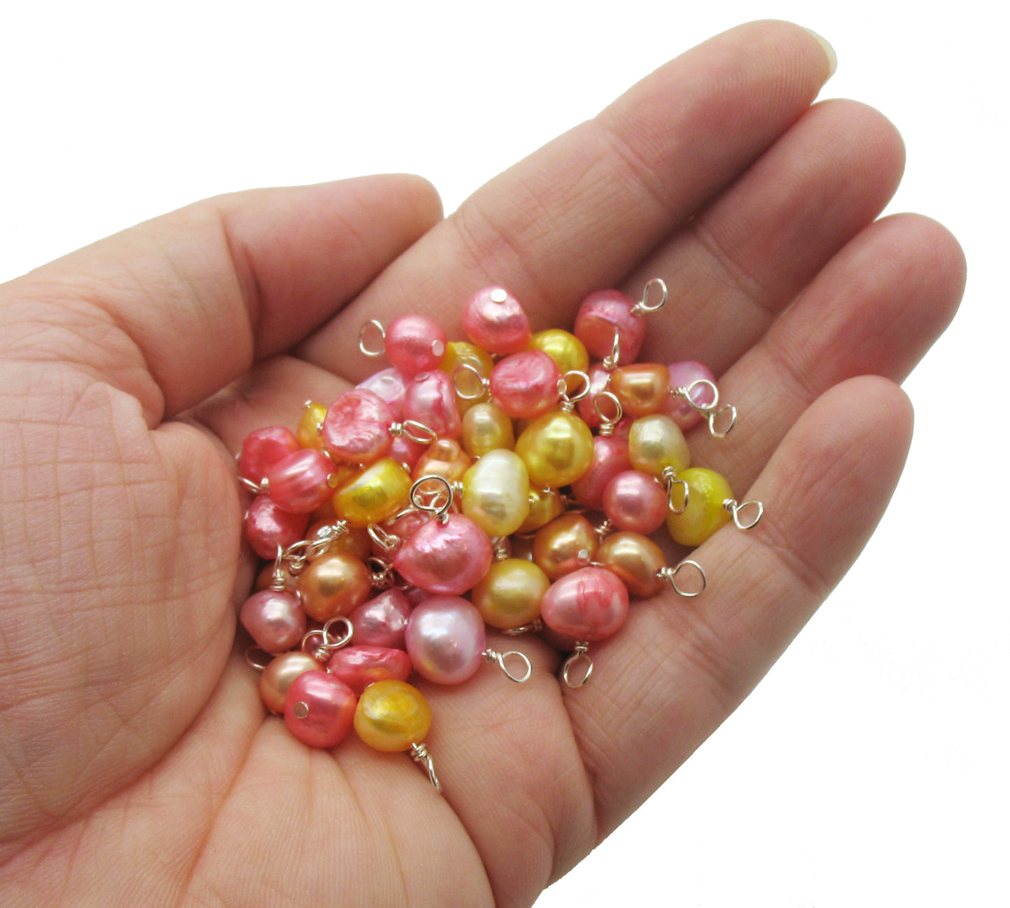 Pearl Charms - Pretty Pink Orange & Yellow Freshwater Pearl Beads - Adorabilities Charms & Trinkets