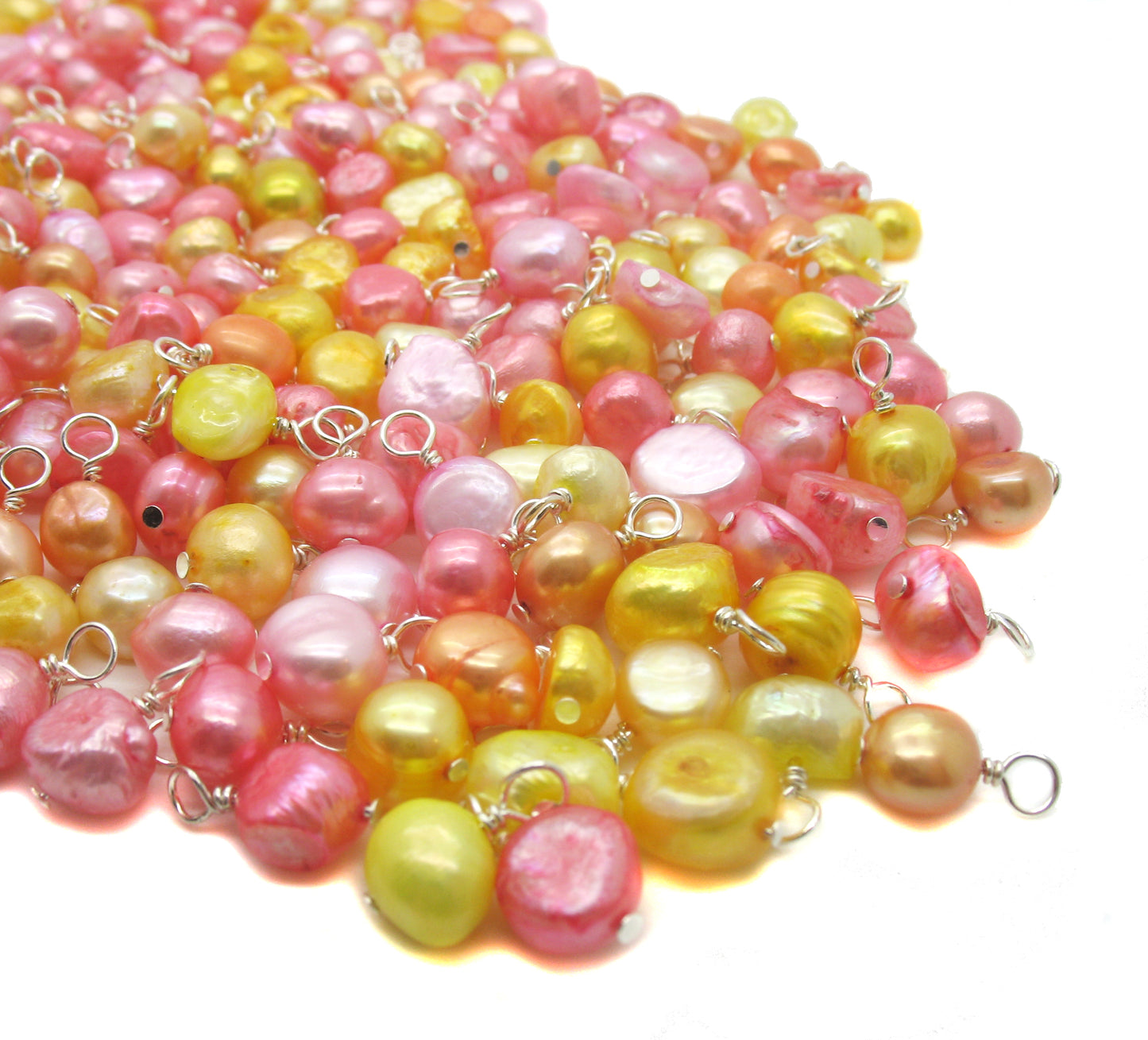 Pearl Charms - Pretty Pink Orange & Yellow Freshwater Pearl Beads - Adorabilities Charms & Trinkets