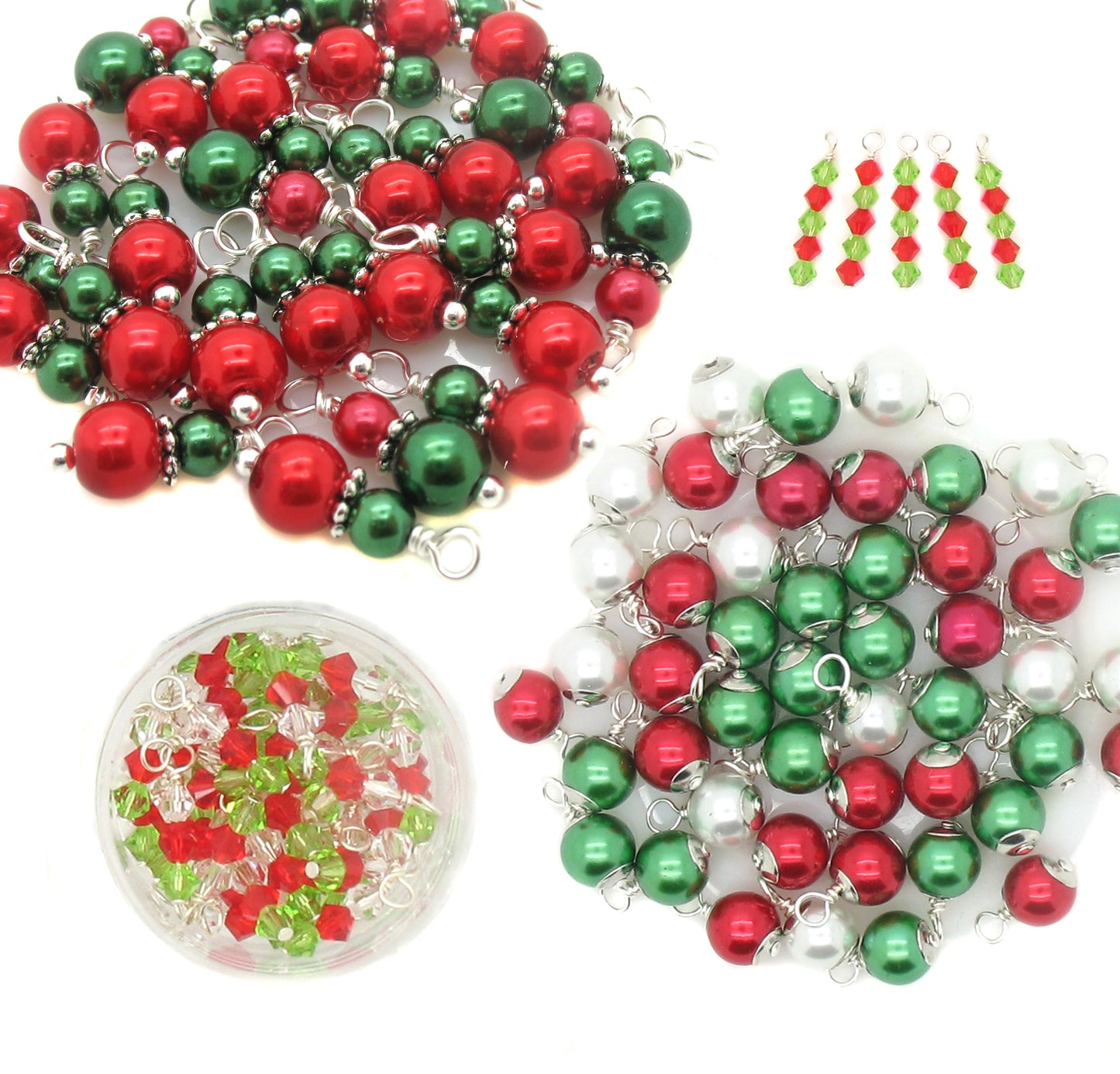 Christmas Charms - Pretty Red & Green Bead Charm Dangles Xmas - Adorabilities Charms & Trinkets