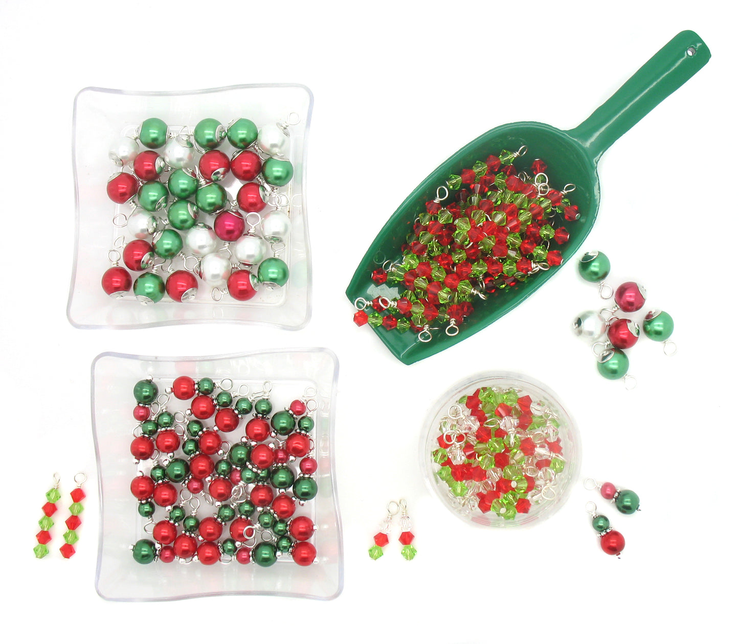 Christmas Charms - Pretty Red & Green Bead Charm Dangles Xmas - Adorabilities Charms & Trinkets