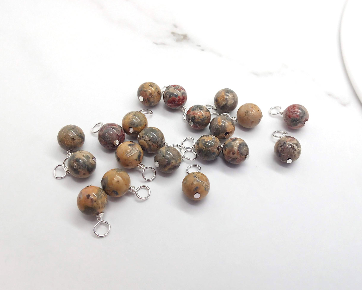 Leopard Skin Agate 6mm Bead Charms, Gemstone Dangles - Adorabilities Charms & Trinkets