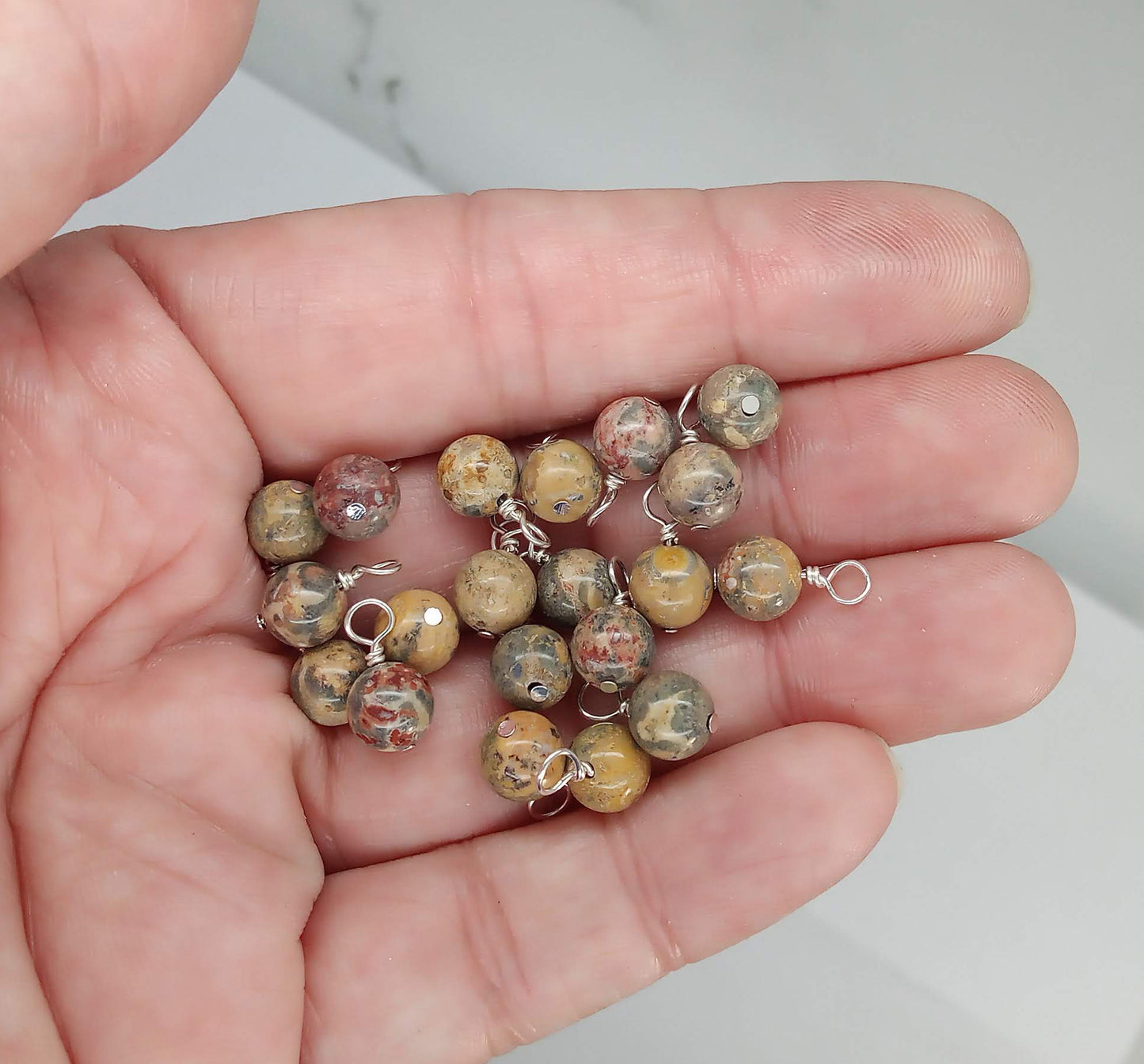 Leopard Skin Agate 6mm Bead Charms, Gemstone Dangles - Adorabilities Charms & Trinkets