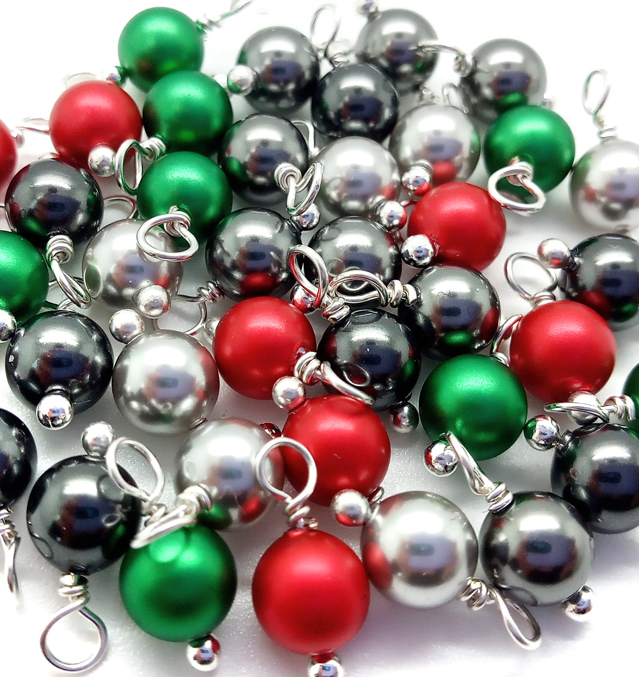 Crystal Charms Mix, 20pc Dark Christmas Pearl Dangles