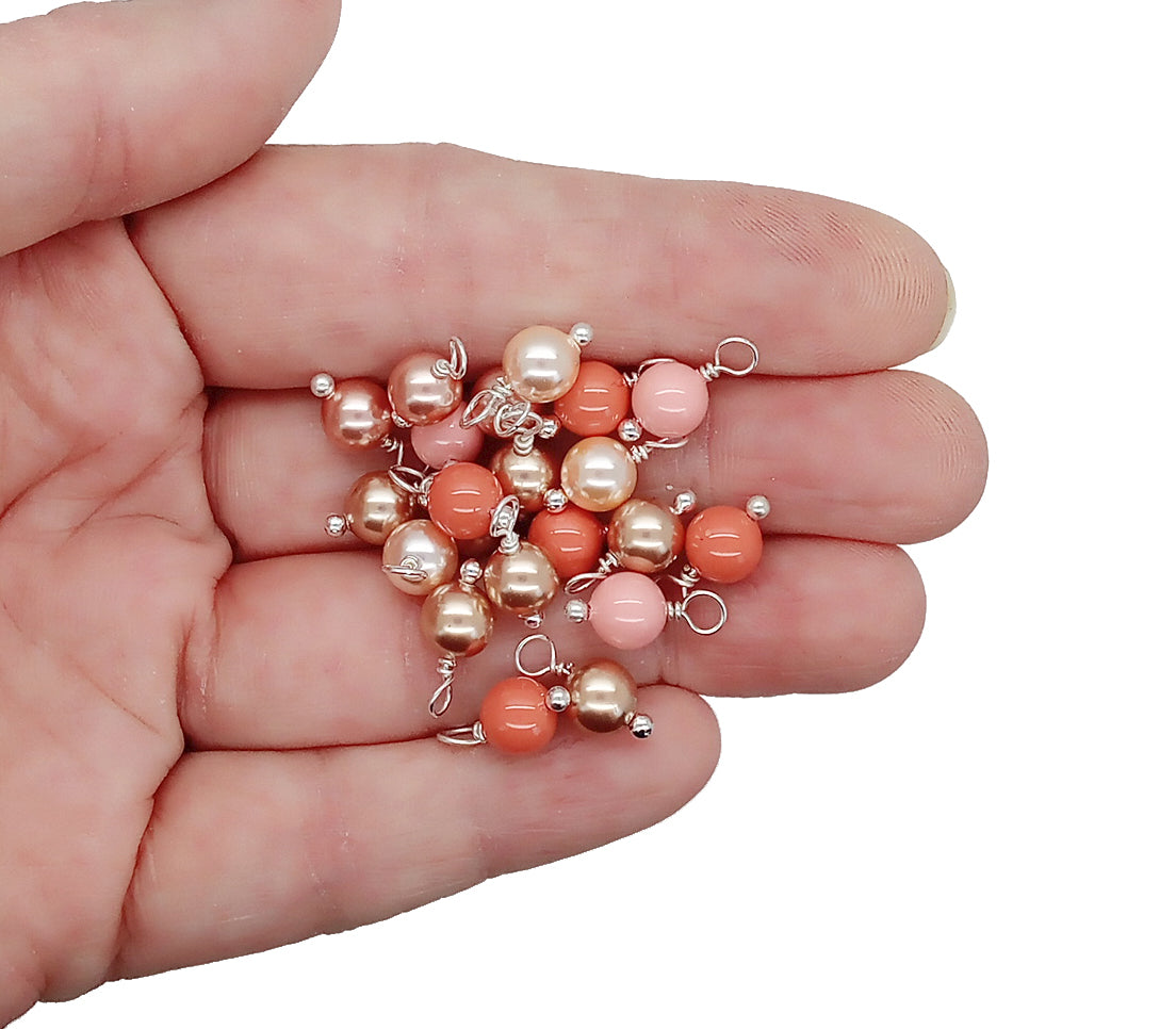 Crystal Charms Mix, 20pc Peach and Pink Pearl Dangles