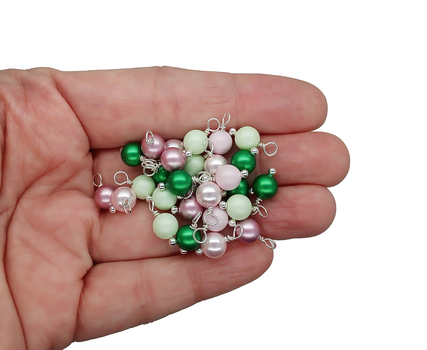 Crystal Charms Mix, 20pc Pink & Green Pearl Dangles