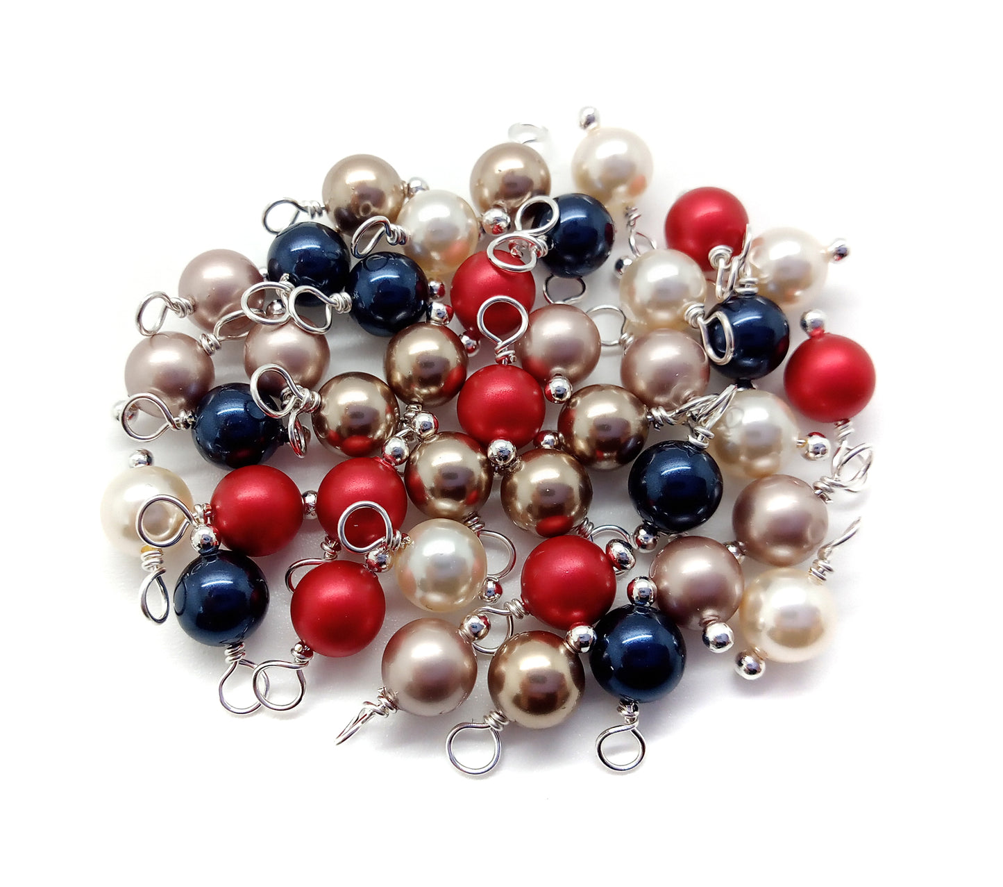 Crystal Charms Mix, 20pc Red Blue & Beige Pearl Dangles