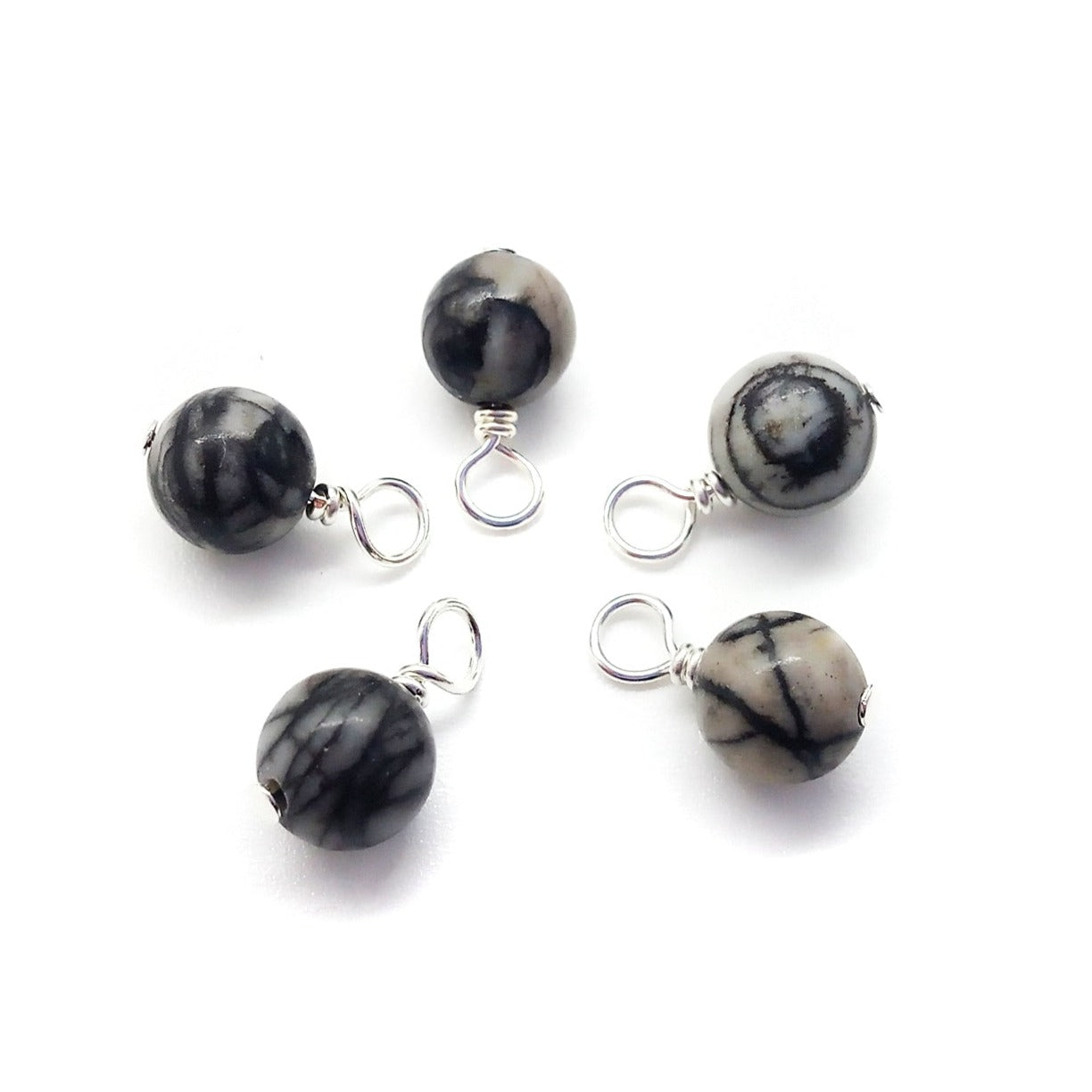 Spider Web Jasper 6mm Bead Charms, Black Gemstone Dangles - Adorabilities Charms & Trinkets