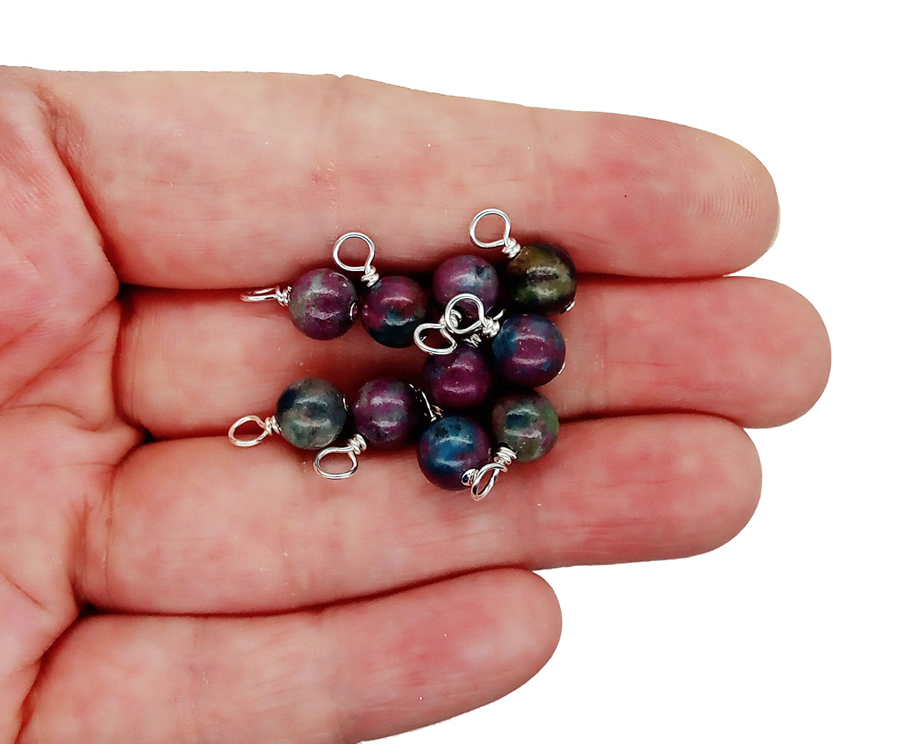 Ruby Kyanite Bead Charms, 6mm Gemstone Dangles, 10 pc