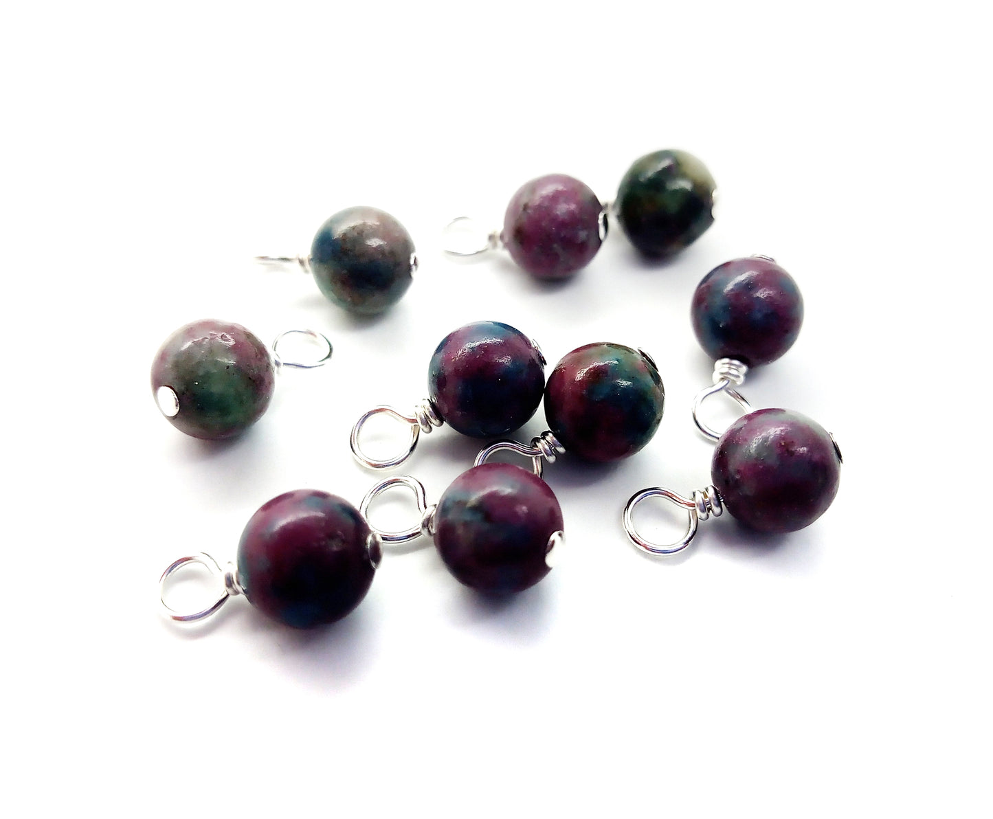 Ruby Kyanite Bead Charms, 6mm Gemstone Dangles, 10 pc