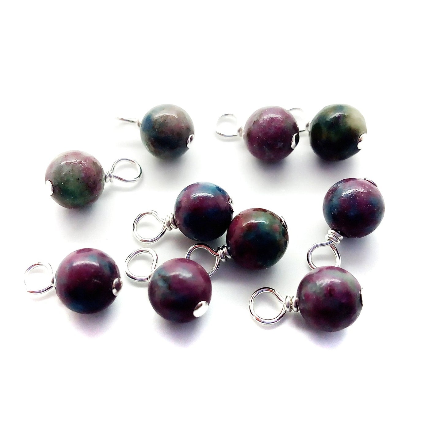 Ruby Kyanite Bead Charms, 6mm Gemstone Dangles, 10 pc