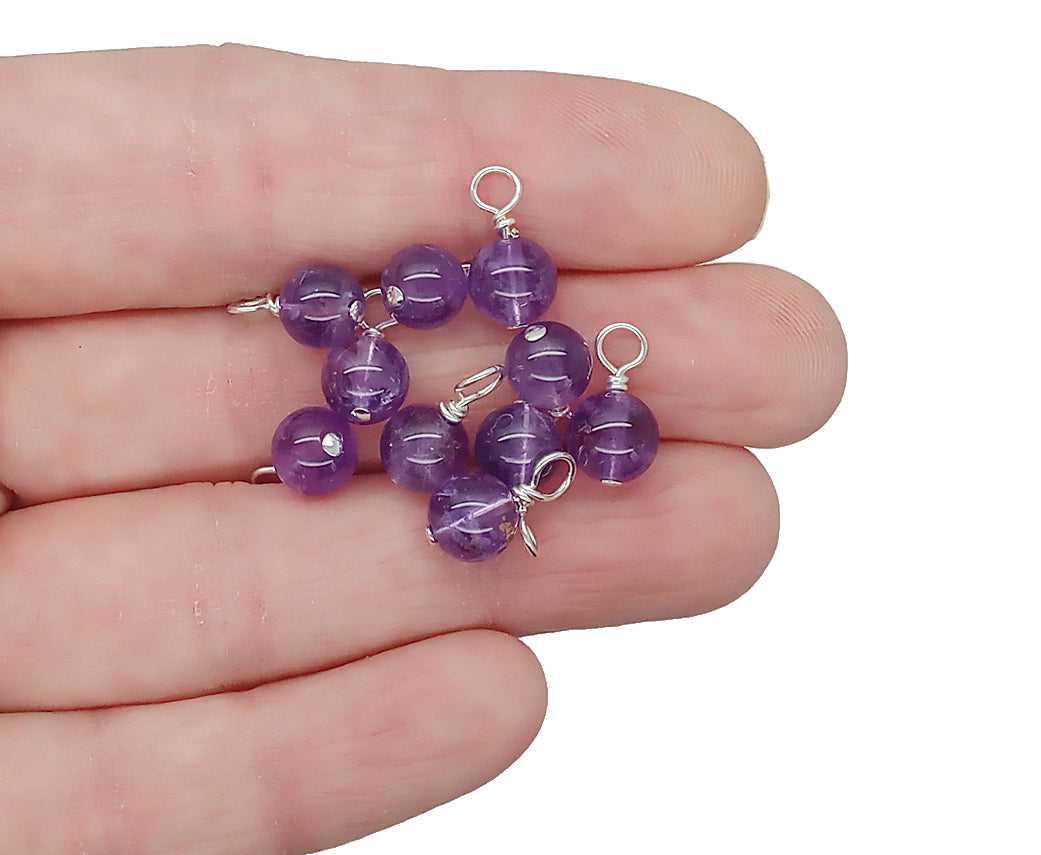 Amethyst 6mm Bead Charms, A Grade, Flower or Matte Gemstone Dangles - Adorabilities Charms & Trinkets
