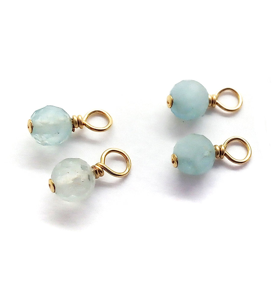 4mm Aquamarine Bead Dangles, March Birthstone Charms, Pair