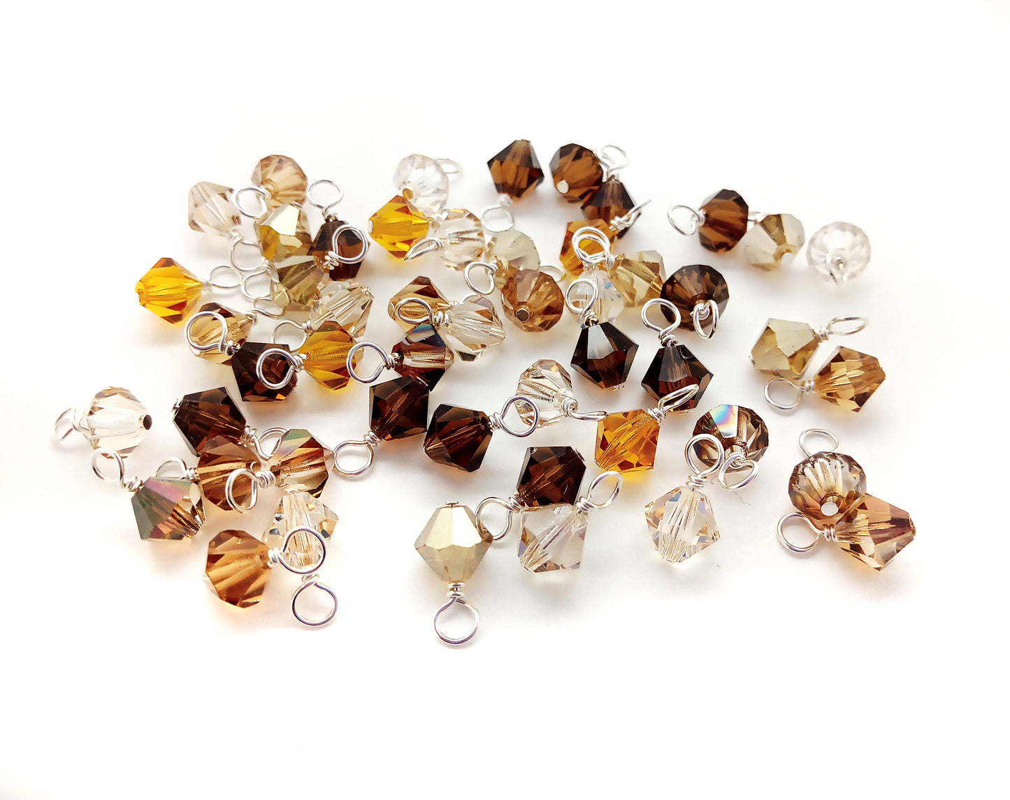 Brown & Gold Bicone Dangles, 25 Crystal 6mm Bead Charms